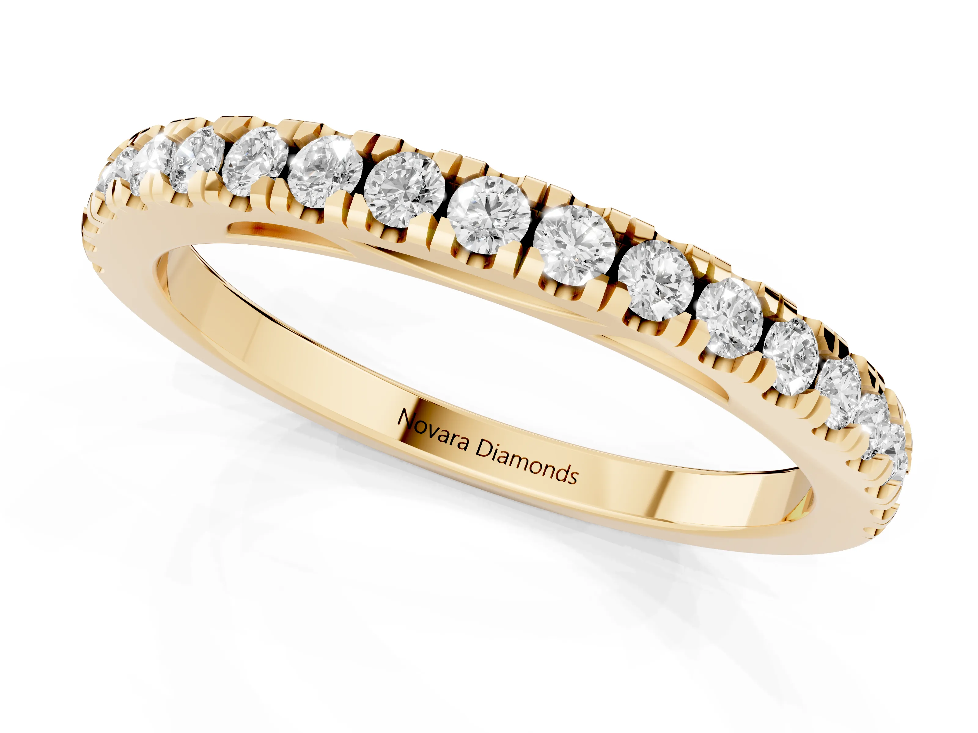 Round Diamond Eternity Band Set in Yellow gold with Pavé-Set Row