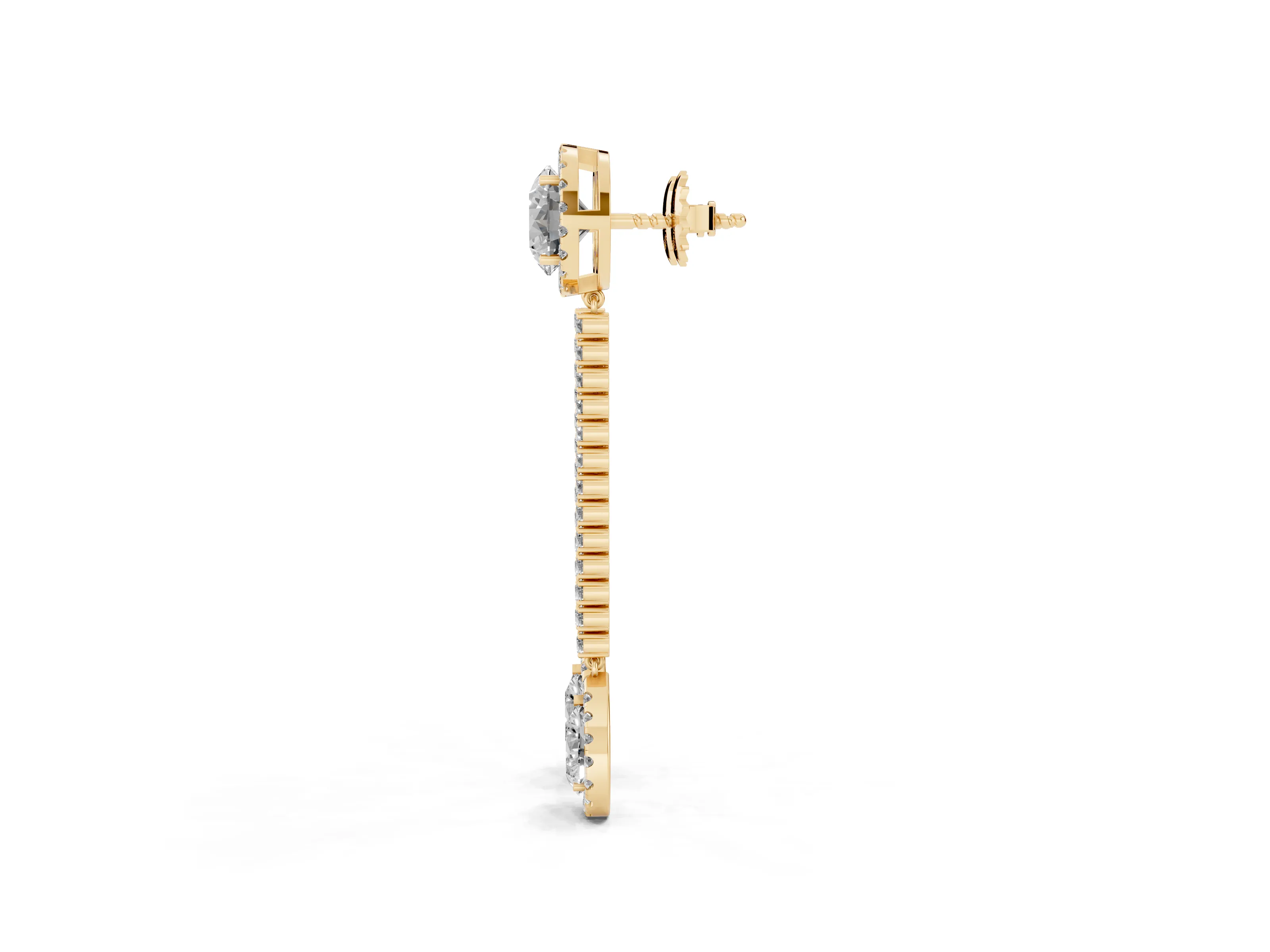 Round and Pear Lab-Grown Diamond Halo Drop Earrings | Upturned Pear | Yellow Gold