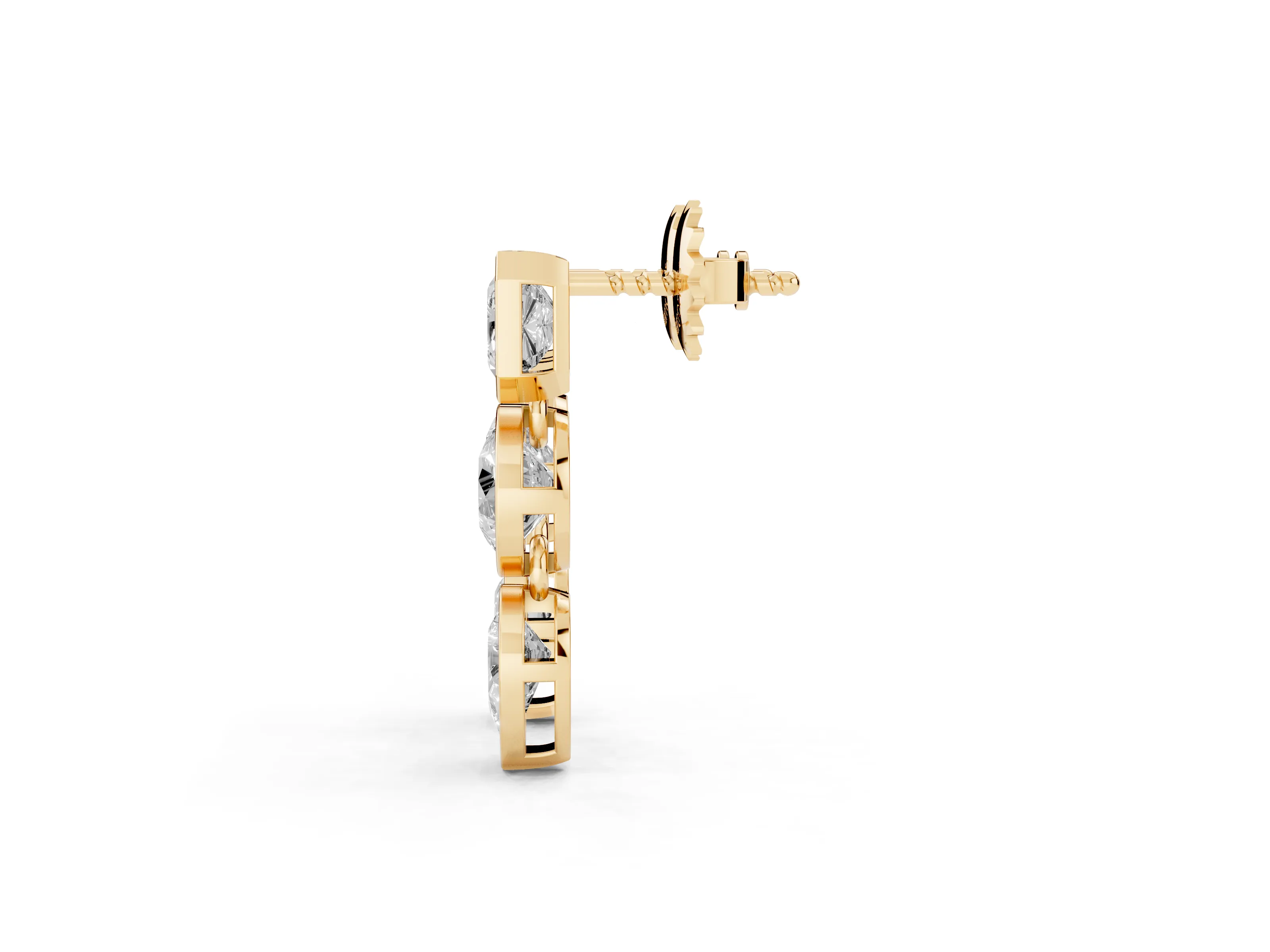 Emerald Cut Round and Pear Lab-Grown Diamond Bezel Drop Earrings | Linked Drop | Yellow Gold