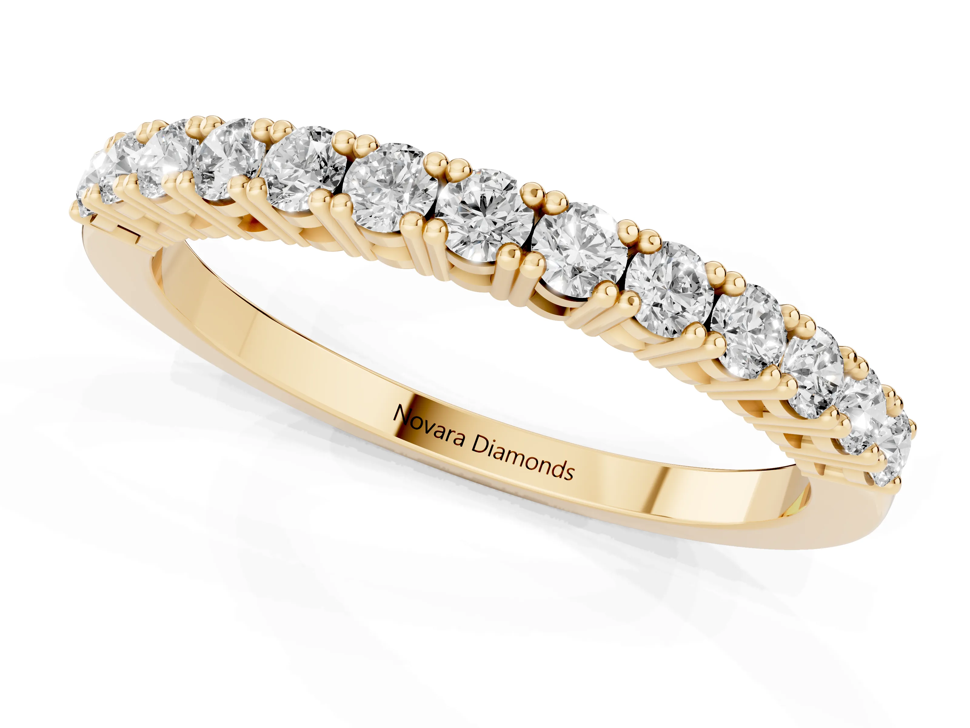 Round Diamond Half Eternity Band Set in Yellow gold with Shared Prongs