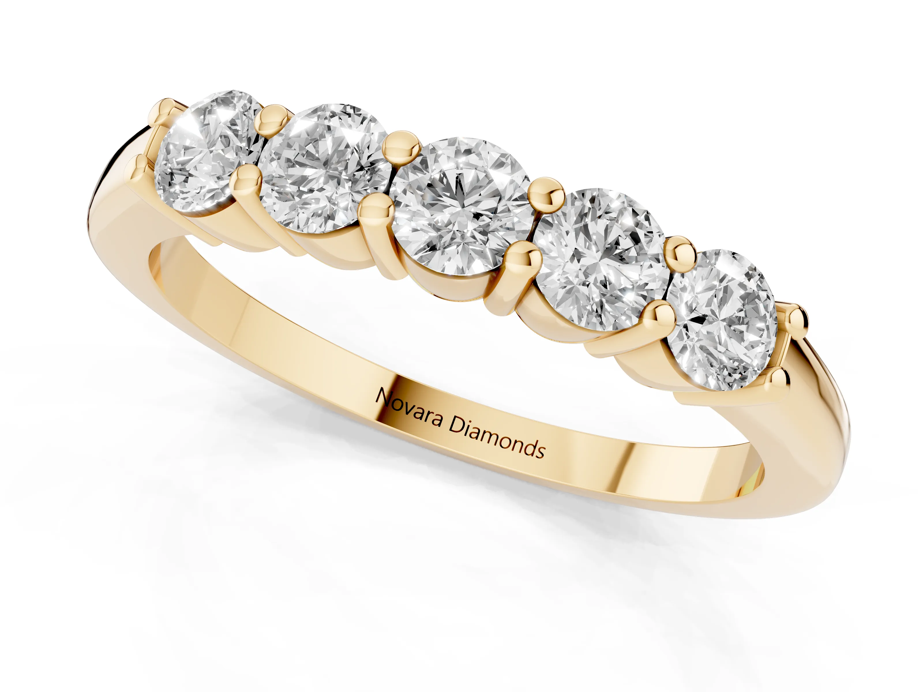 Round Diamond Prong-Set Half Eternity Wedding Band Set in Yellow gold