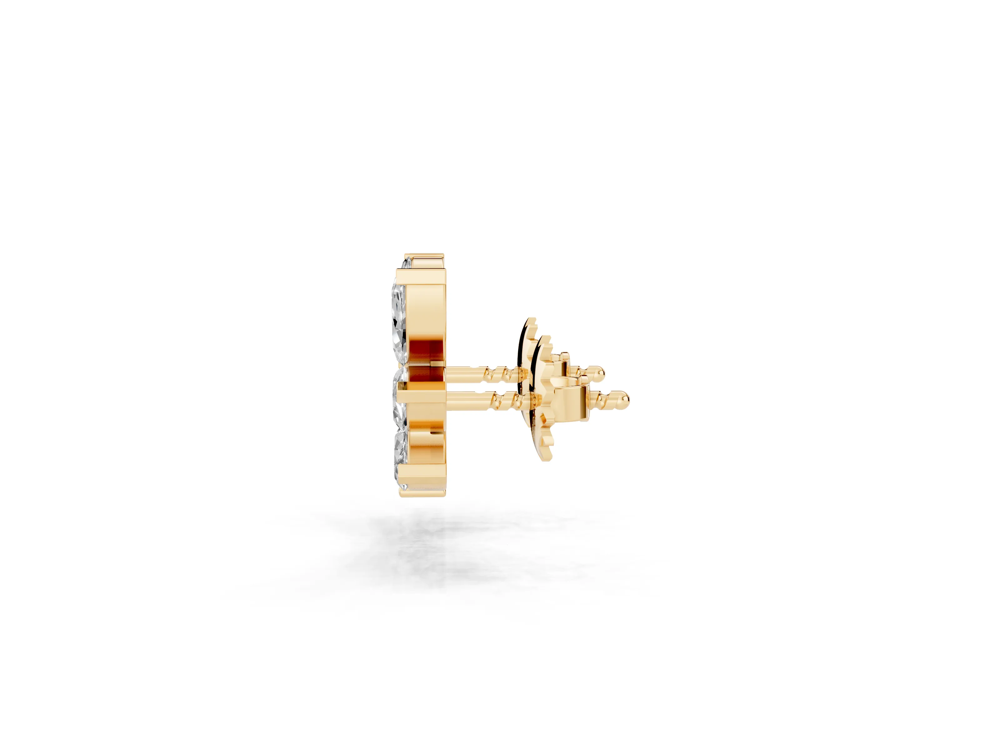 Marquise and Round Lab-Grown Diamond Ivy Leaf Stud Earrings | Slanted Leaf Fan | Yellow Gold