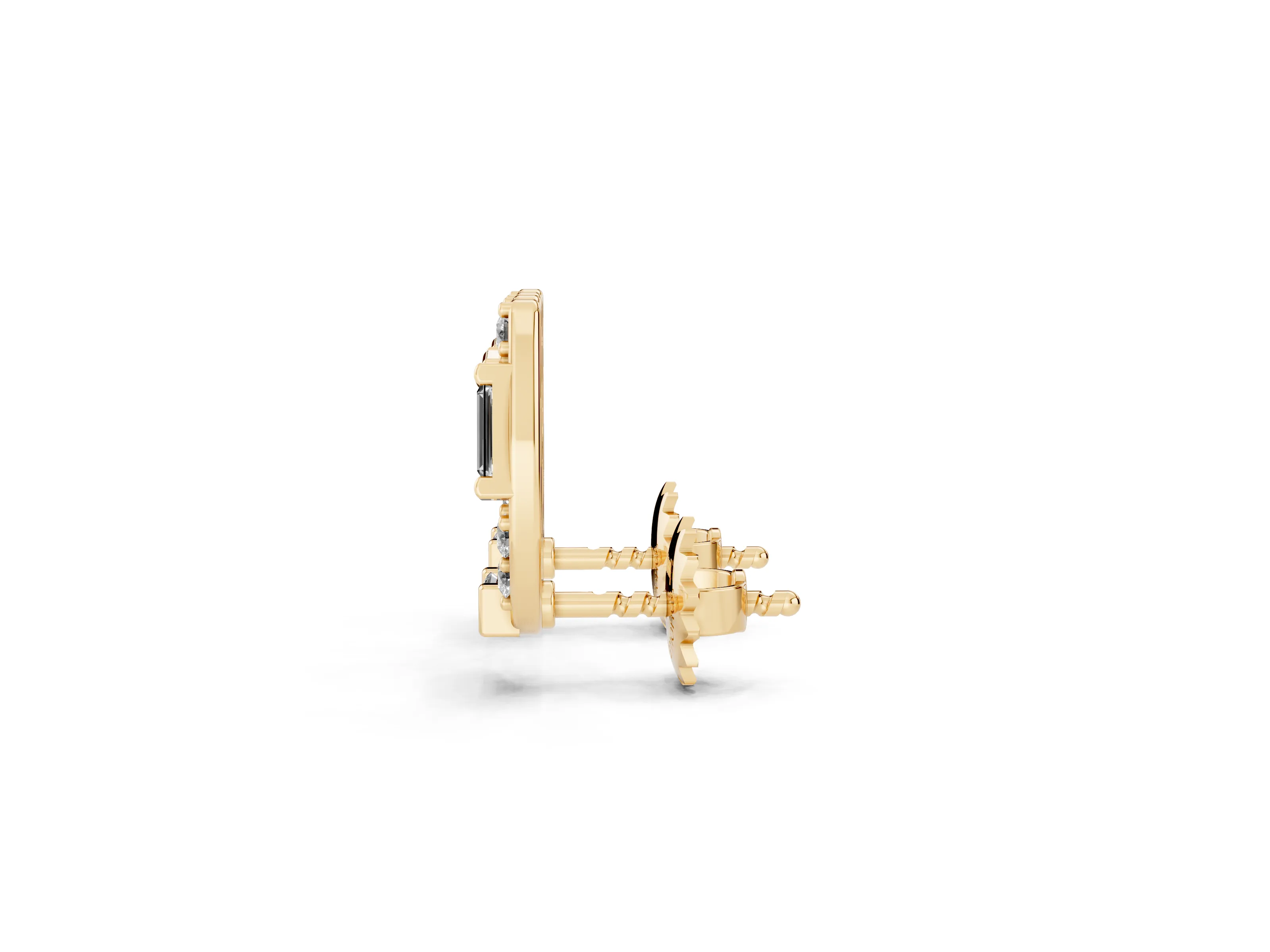 Baguette and Round Lab-Grown Diamond Horseshoe Stud Earrings | Bar-Set Baguettes | Yellow Gold