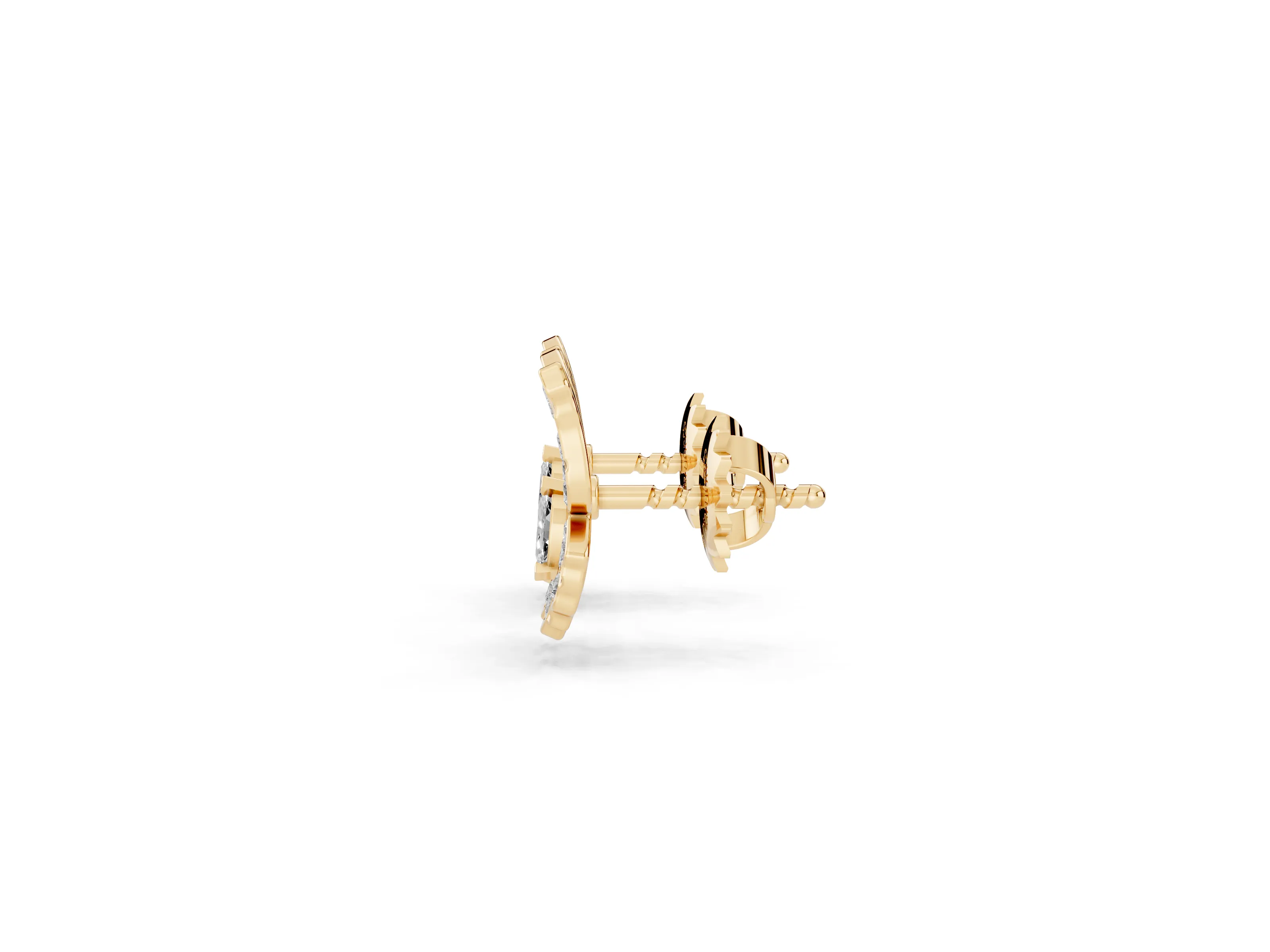 Marquise and Round Lab-Grown Diamond Butterfly Stud Earrings | Ridged Wings | Yellow Gold