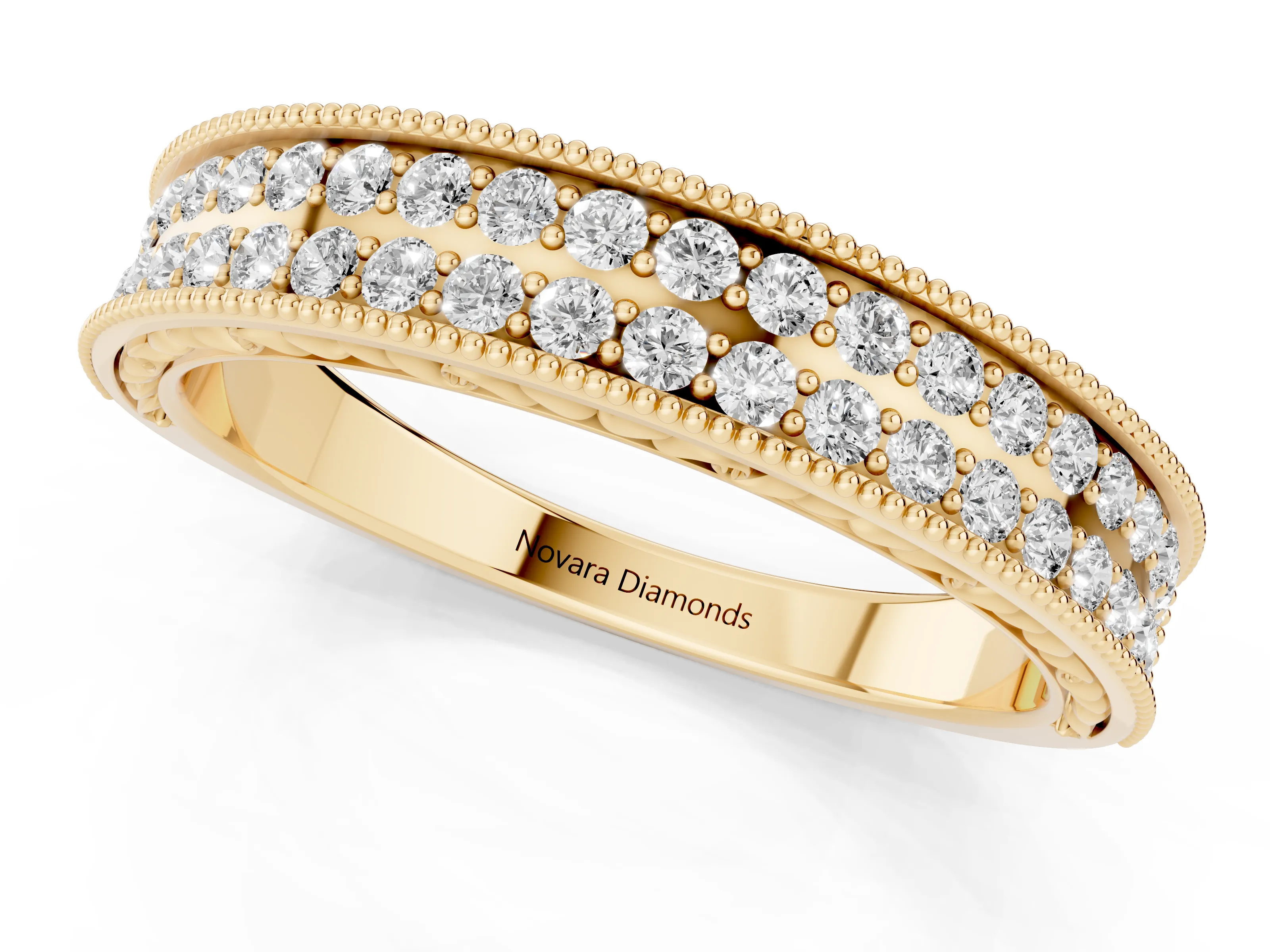 Round Diamond Pavé Eternity Band Set in Yellow gold with Milgrain Edge
