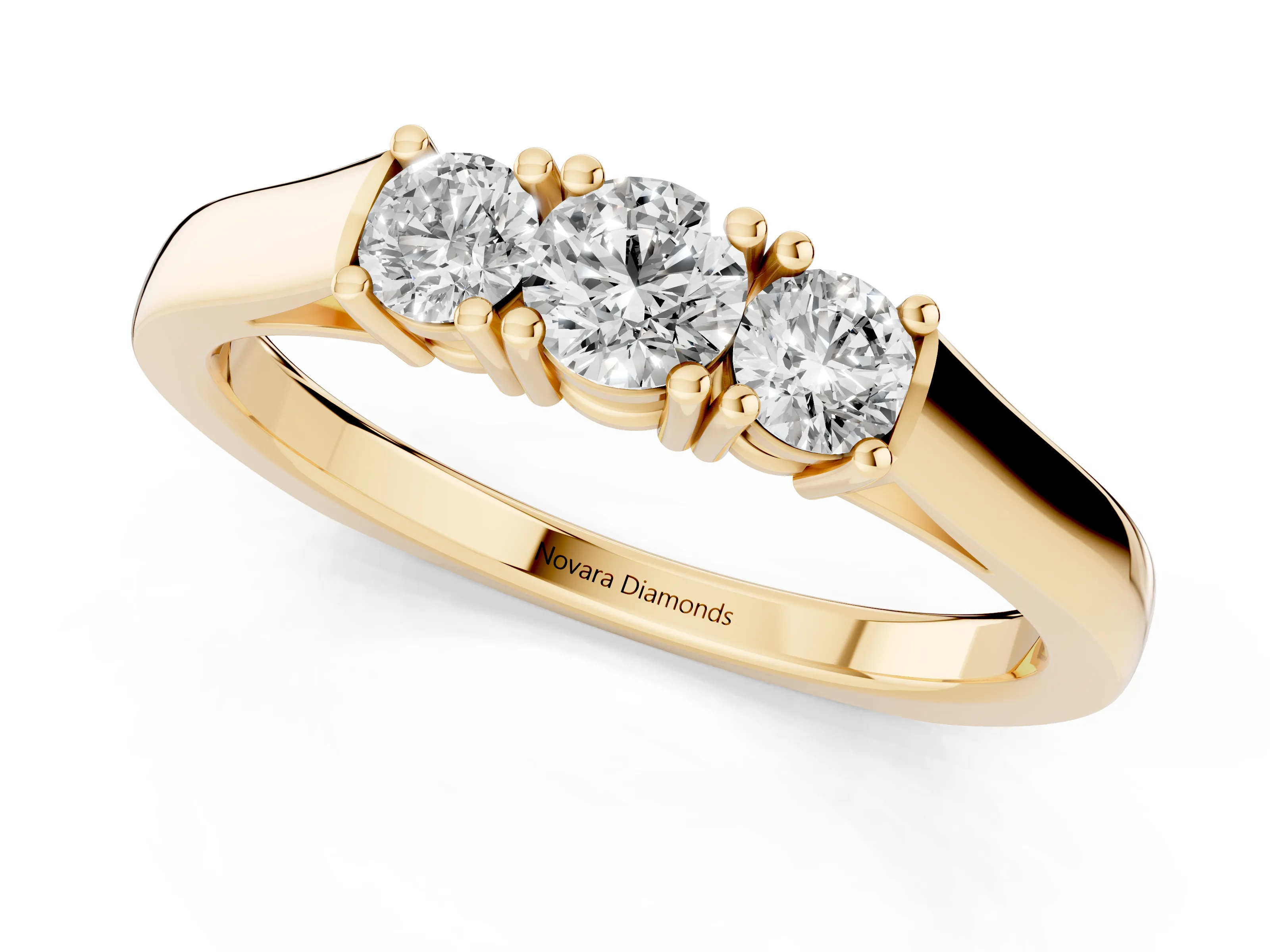 Three-Stone Round Diamond Channel Band Set in Yellow gold with Prong Accents