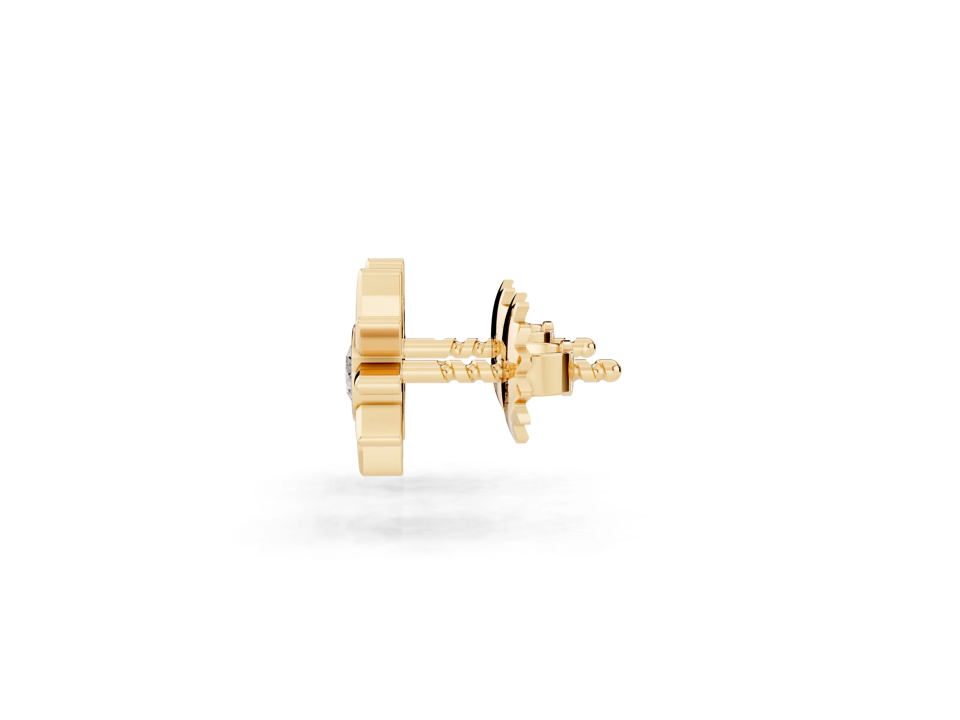 Round Lab-Grown Diamond Bezel Sun Starburst Stud Earrings | Polished Rays | Yellow Gold