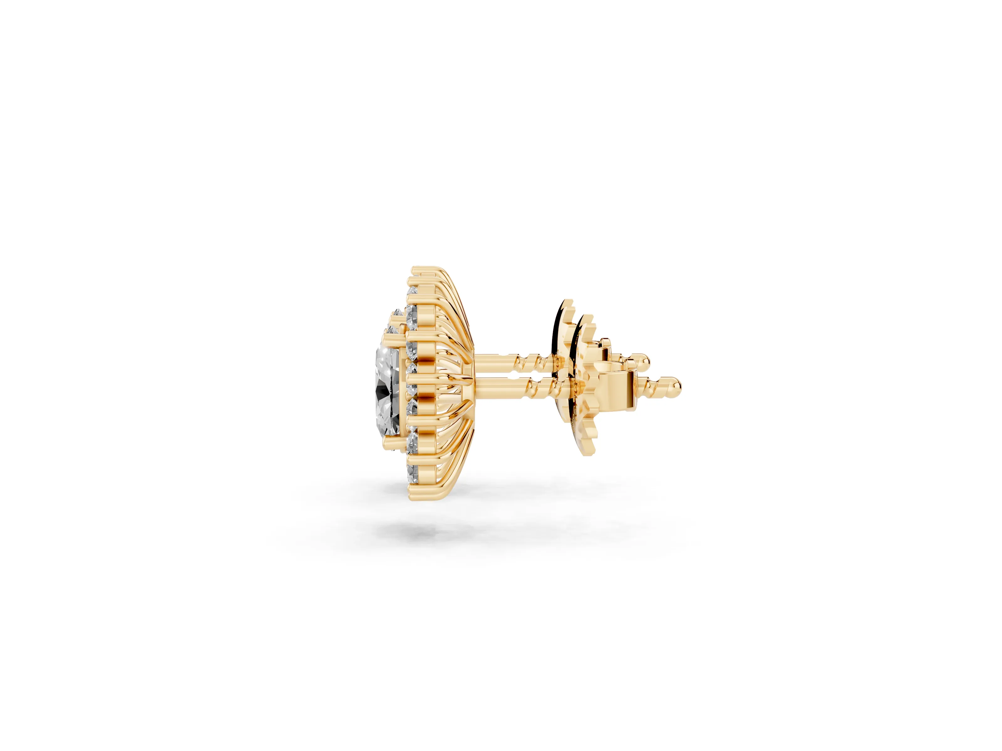Oval Lab-Grown Diamond Floral Halo Stud Earrings | Scalloped Edge | Yellow Gold