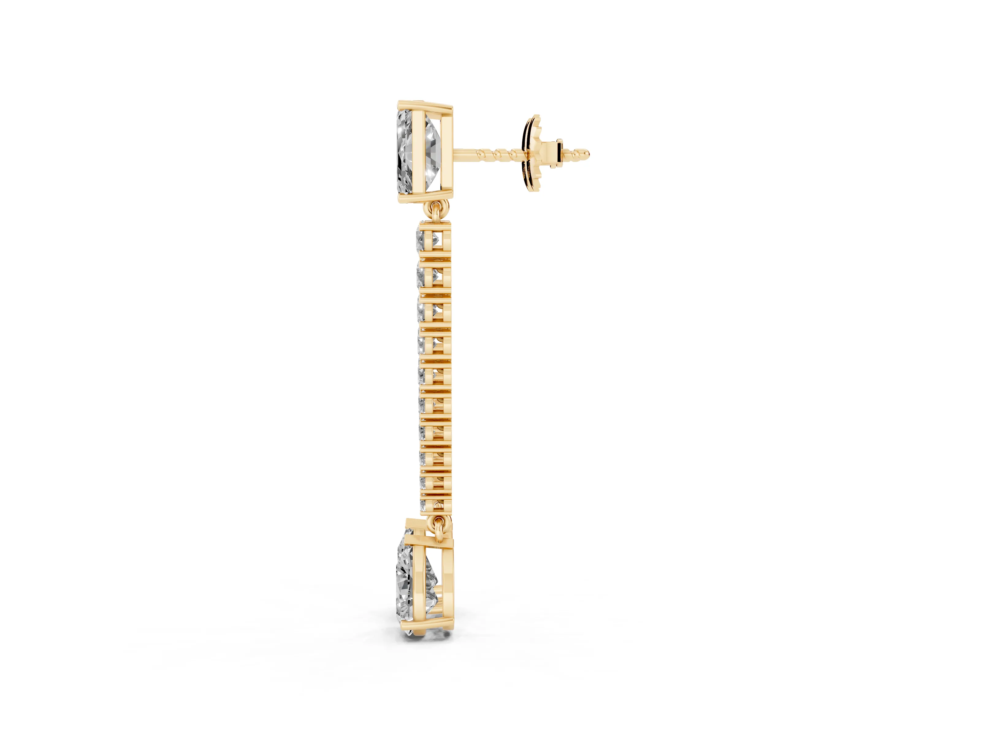 Emerald Cut and Pear Lab-Grown Diamond Graduated Drop Earrings | Round Stone Line | Yellow Gold