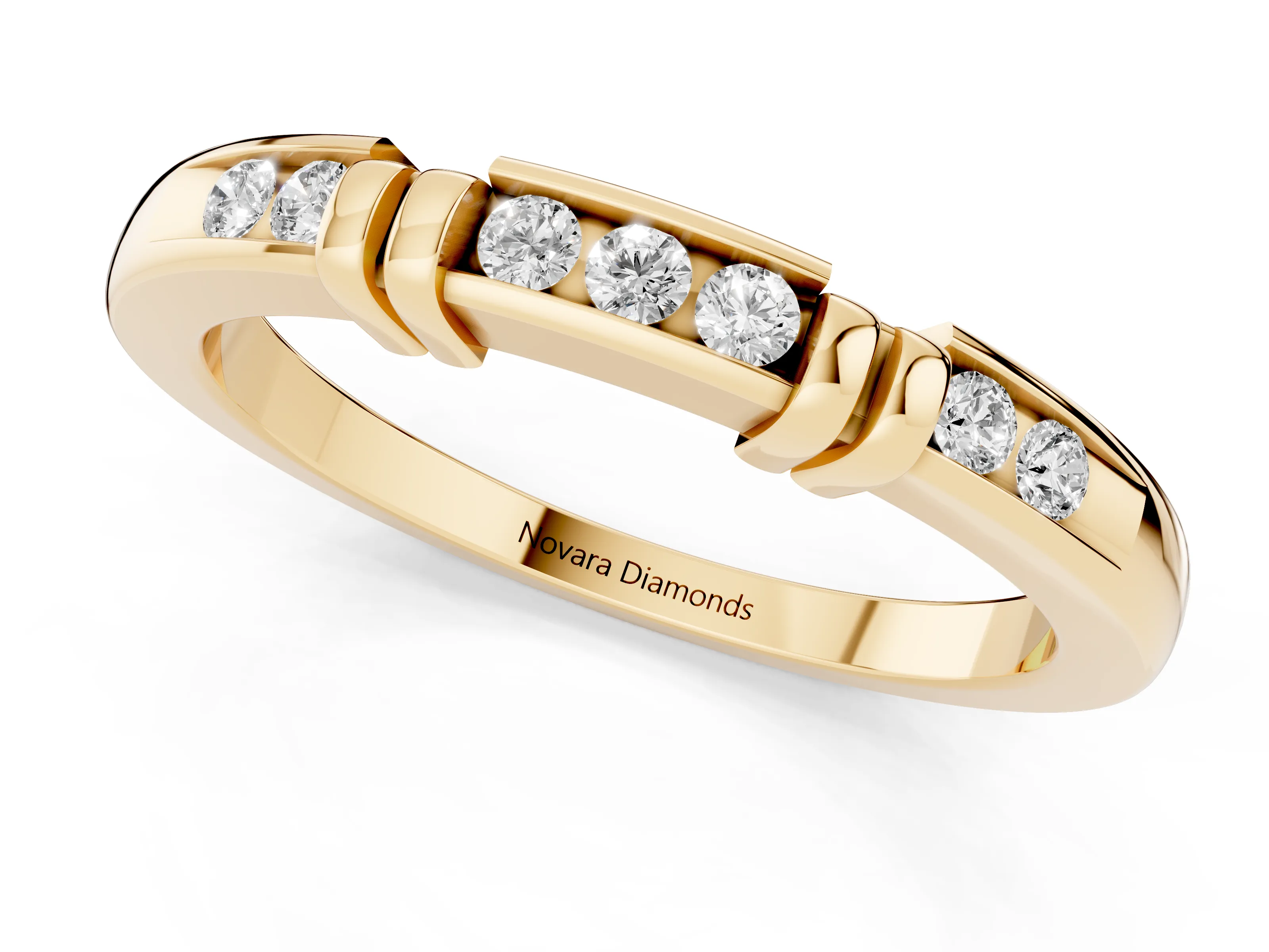 Round Diamond Half Eternity Band Set in Yellow gold with Channel and Bar Prong Setting