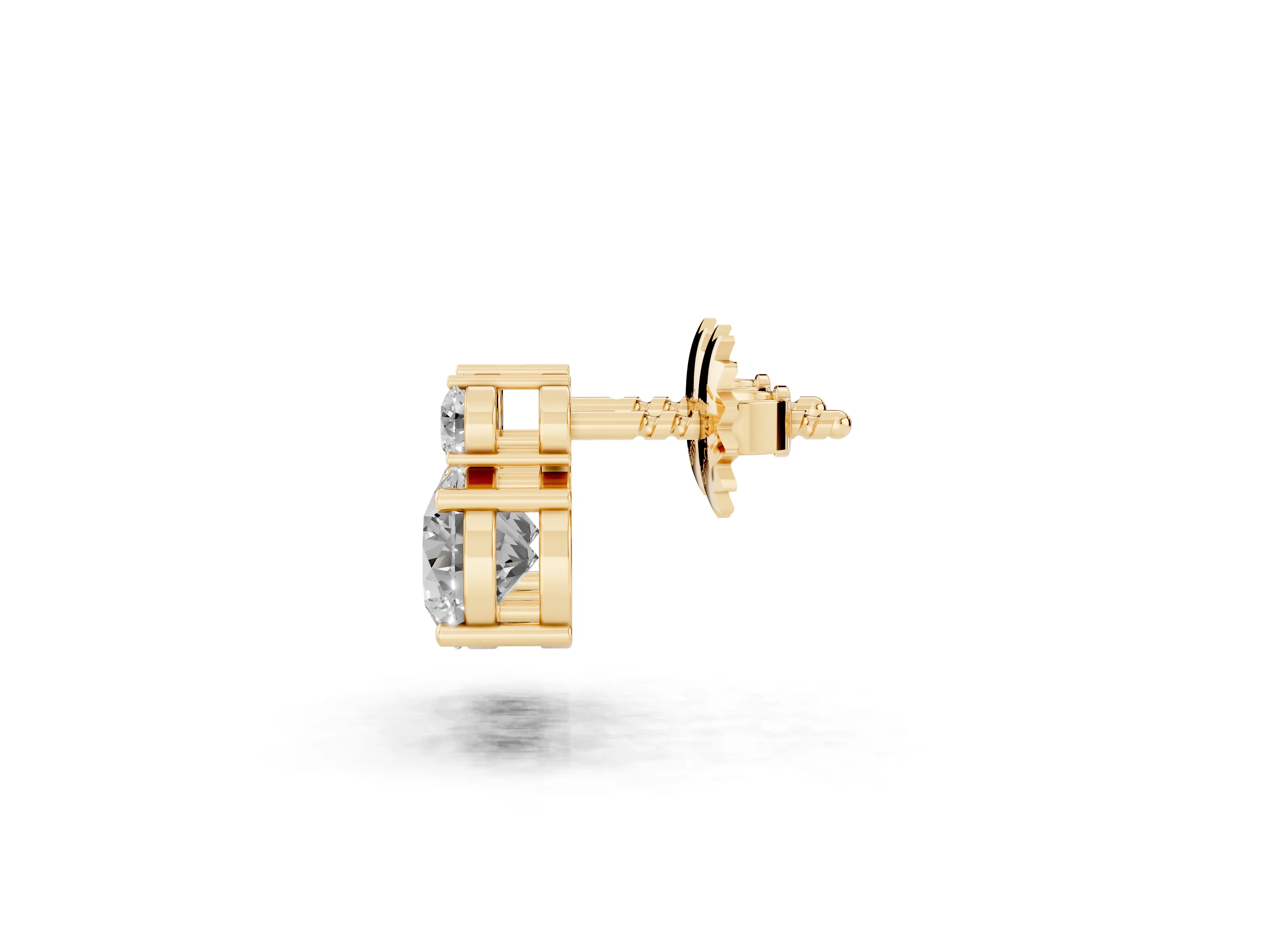 Round Lab-Grown Diamond Basket-Set Stud Earrings | Stacked Accent | Yellow Gold