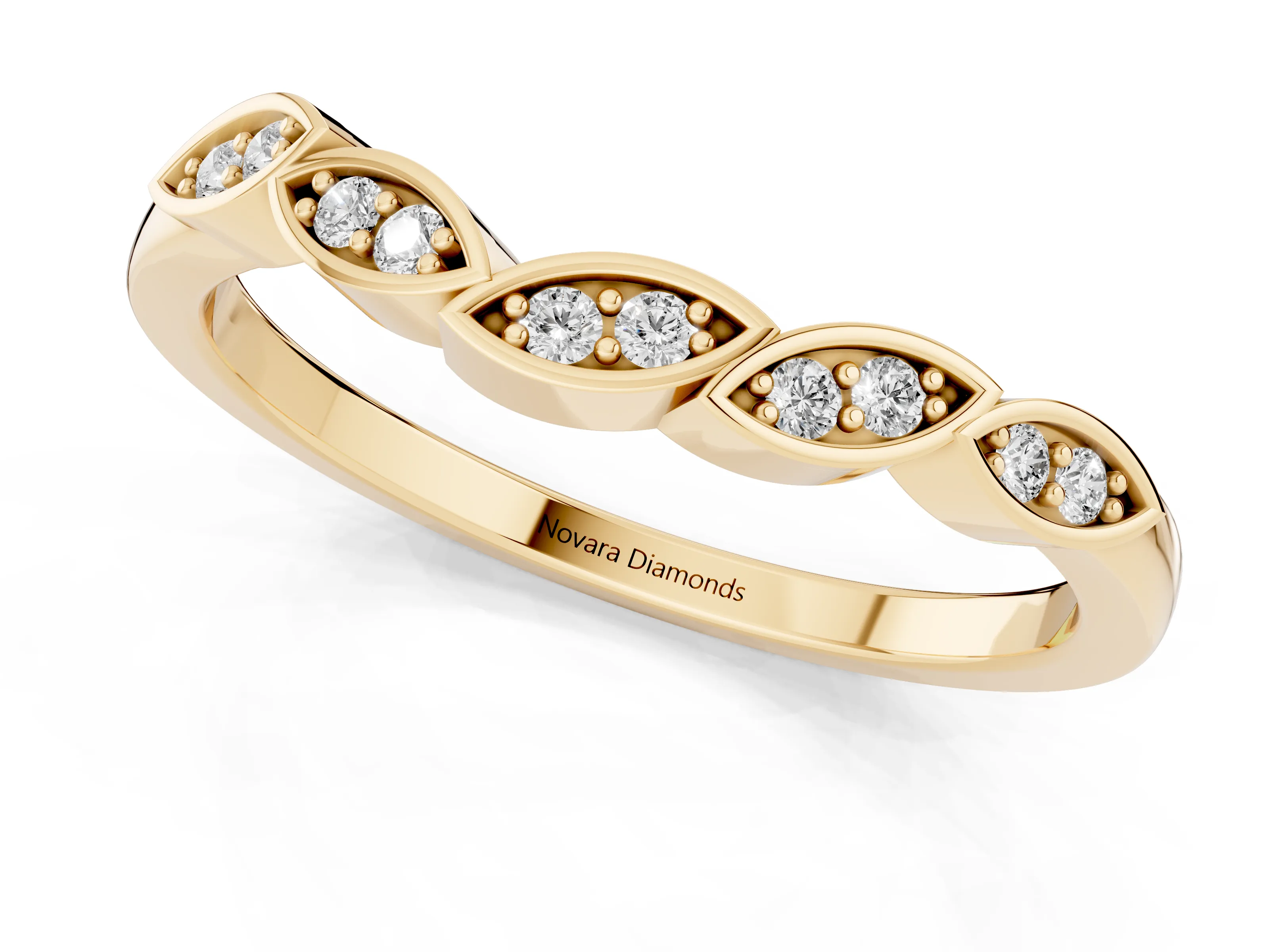 Marquise Diamond Leaf Eternity Band Set in Yellow gold with Bezel Setting