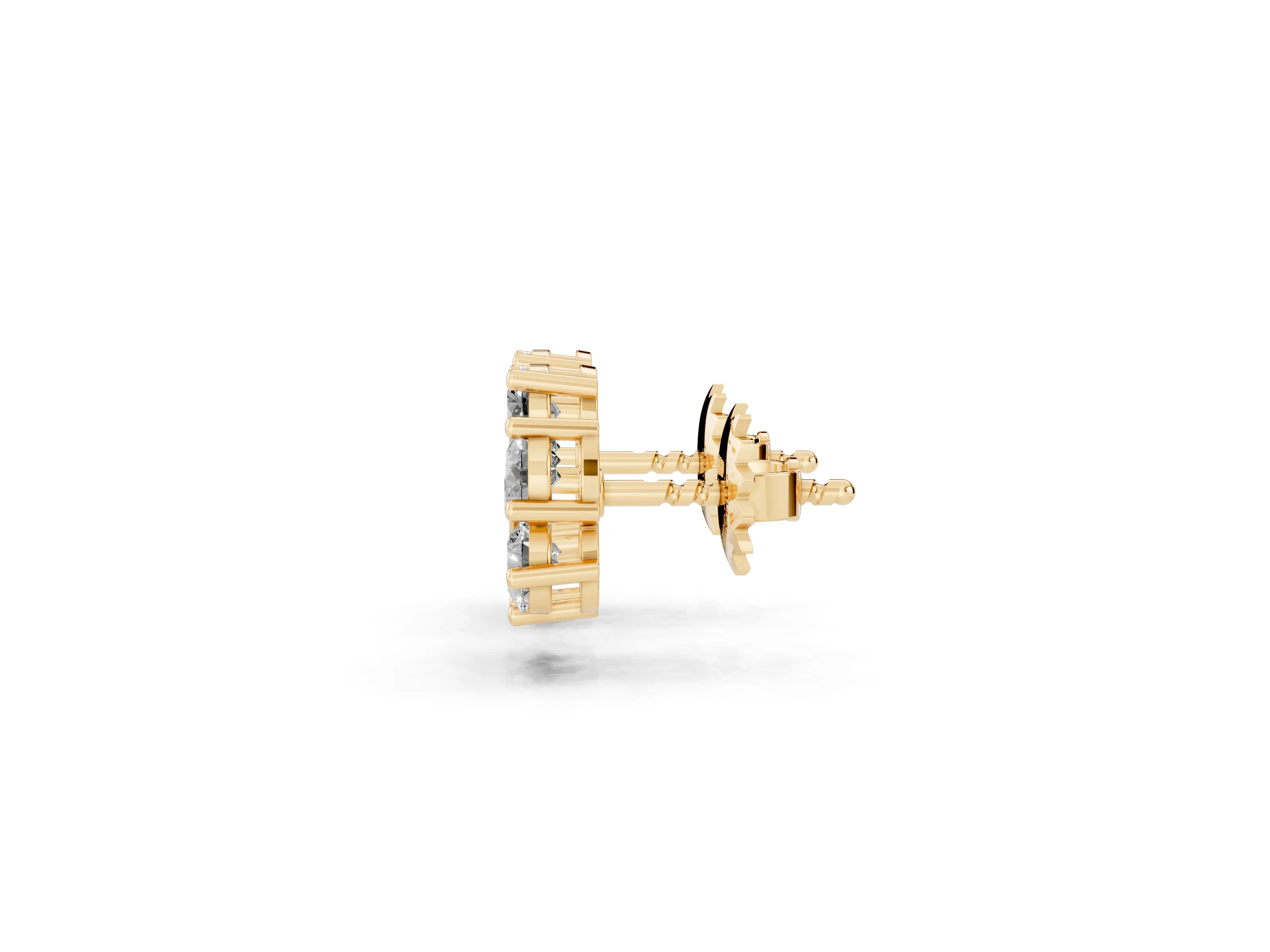 Round Lab-Grown Diamond Flower Cluster Stud Earrings | Bezel-Set Middle | Yellow Gold