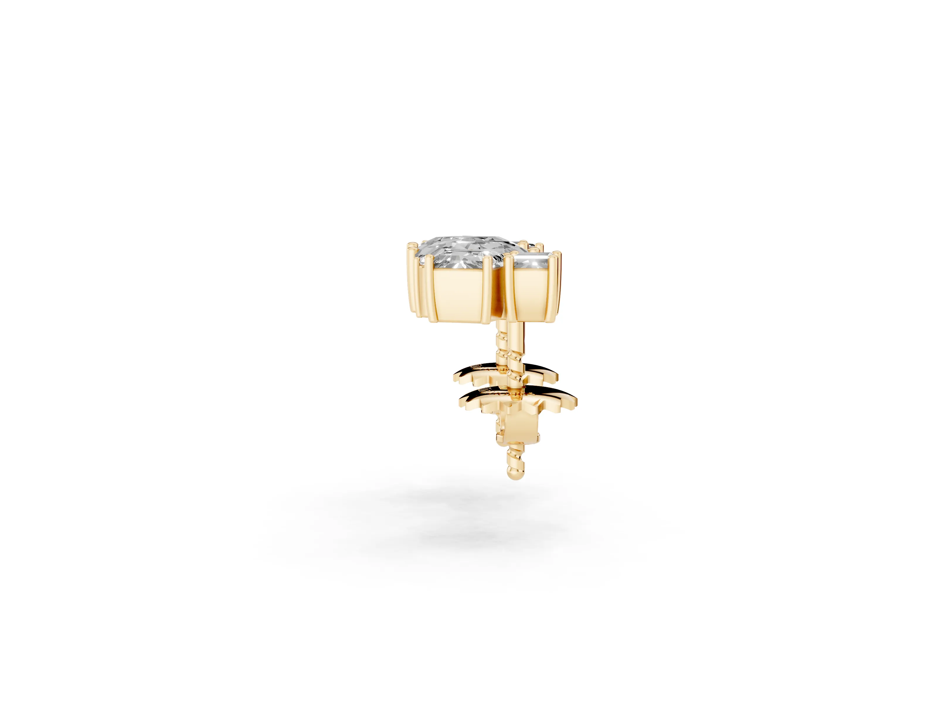 Princess Cut and Baguette Lab-Grown Diamond Mosaic Studs | On-Point Princess | Yellow Gold