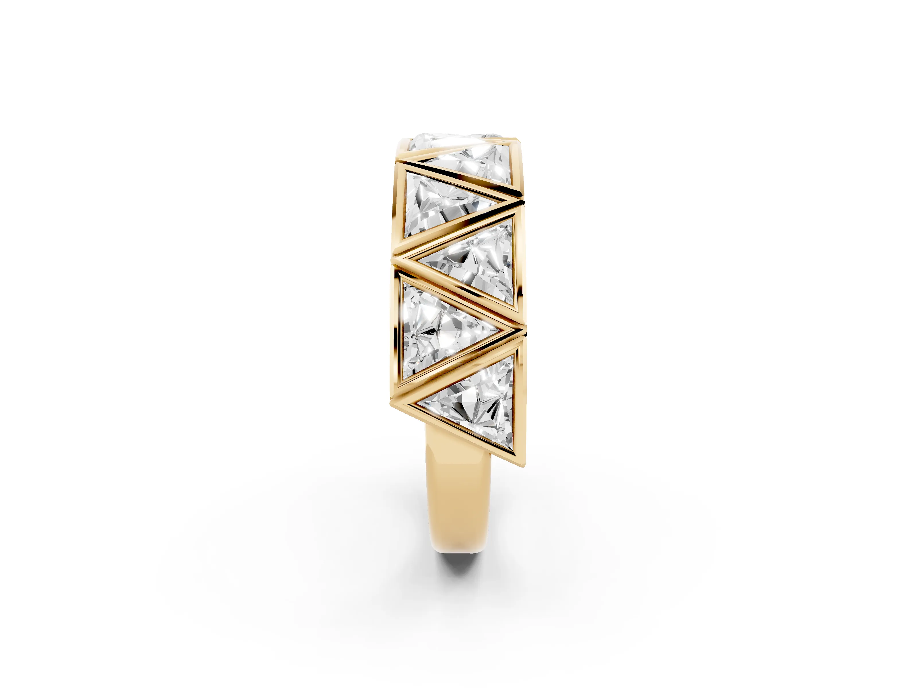 Triangle Diamond Geometric Mens Band Set in Yellow gold with Framed Sections