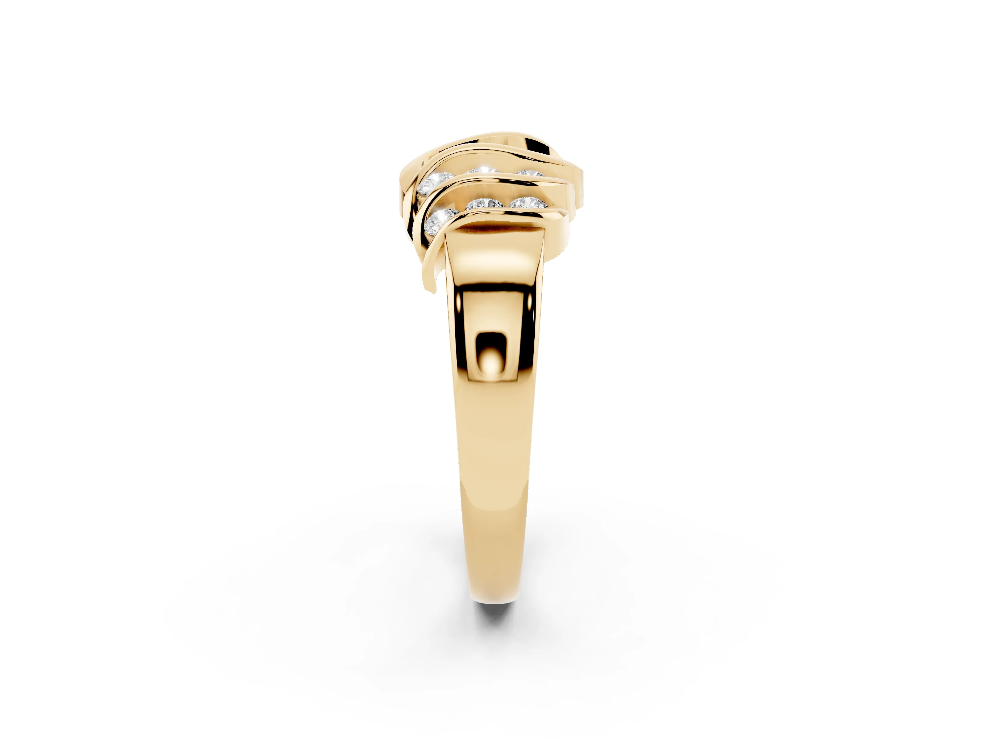 Round Diamond Multi-Row Crossover Band Set in Yellow gold with Polished Curves