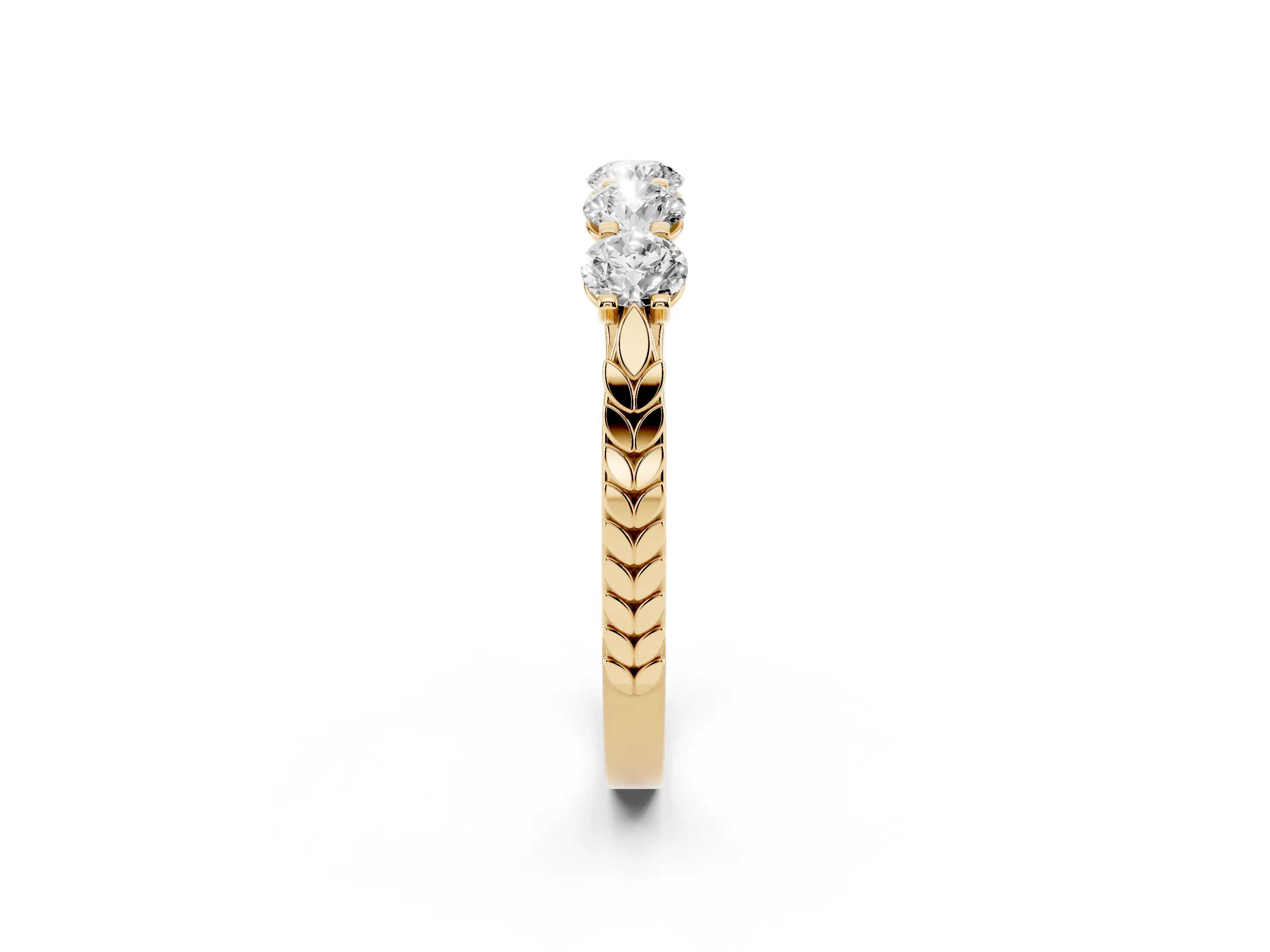Round Diamond Five-Stone Band Set in Yellow gold with Straight Prong Row