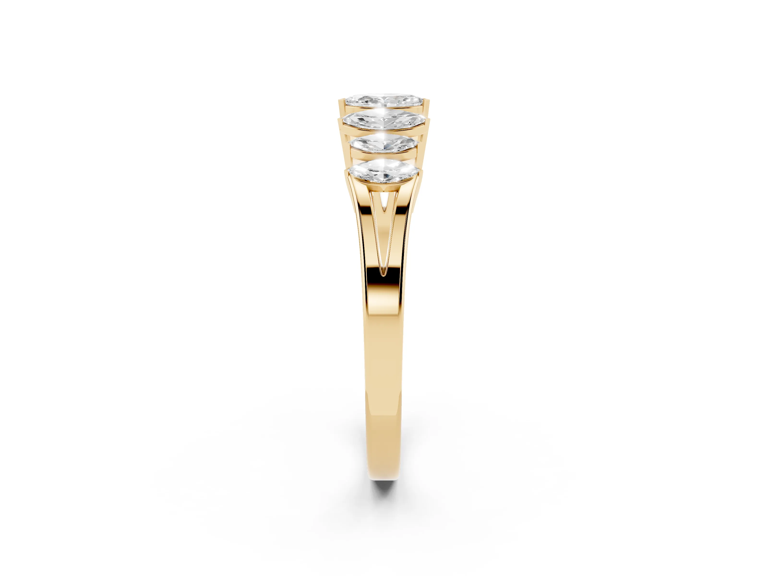 Marquise Diamond Half Eternity Band Set in Yellow gold with Seven Prong-Set Stones
