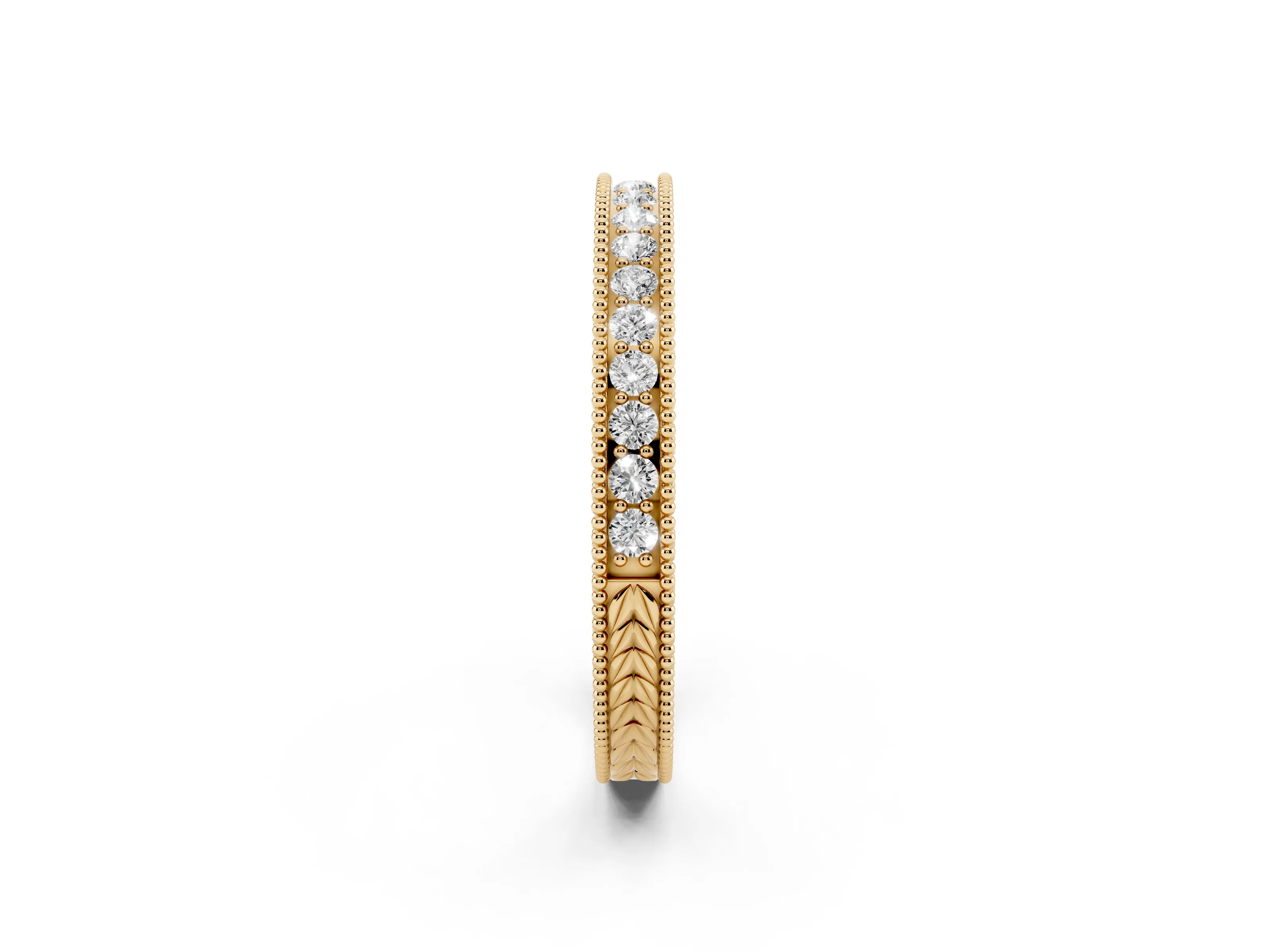 Round Diamond Eternity Band Set in Yellow gold with Milgrain Channel Edges