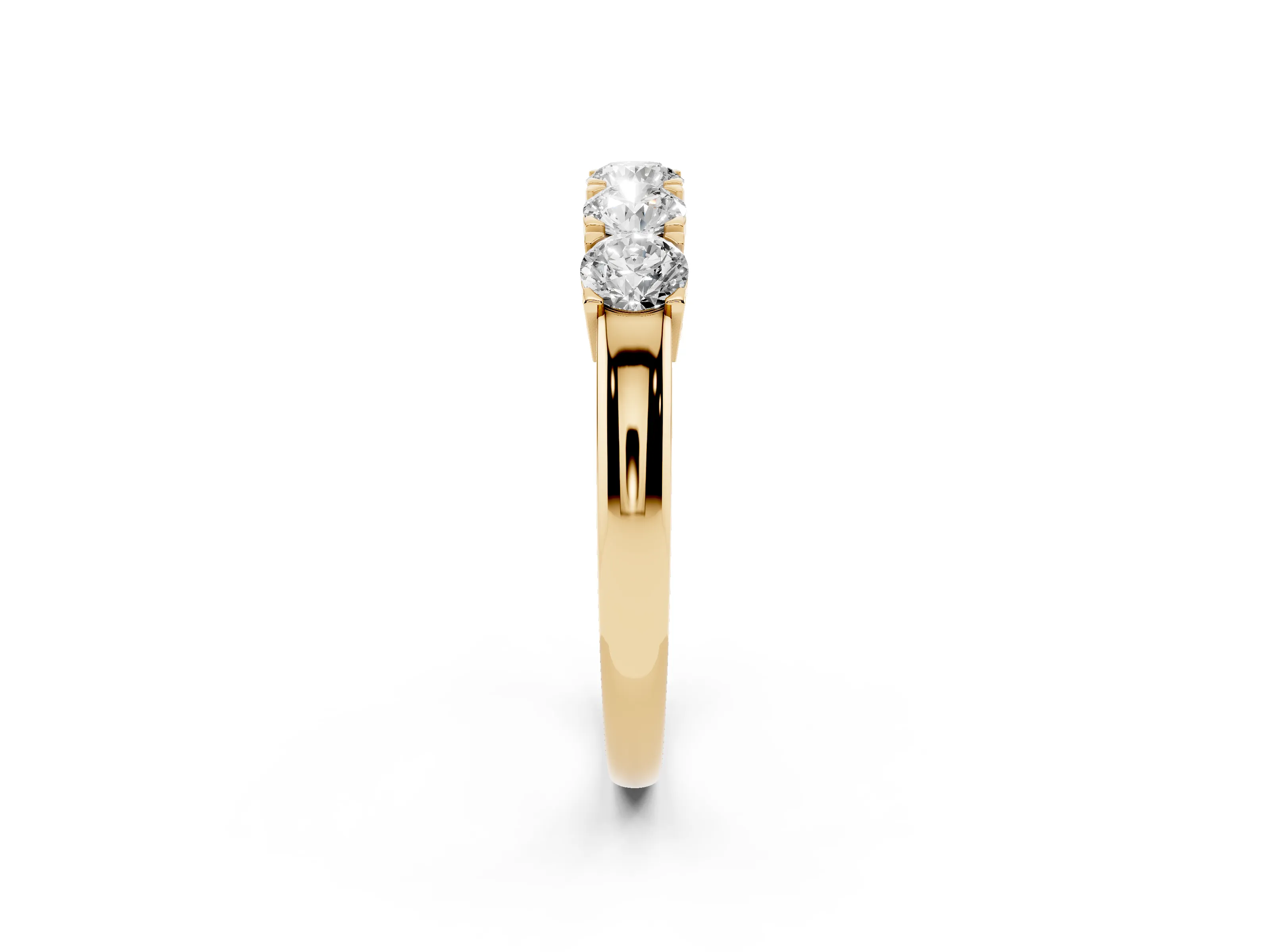 Five-Stone Round Diamond Aligned Row Band Set in Yellow gold with Prong Setting
