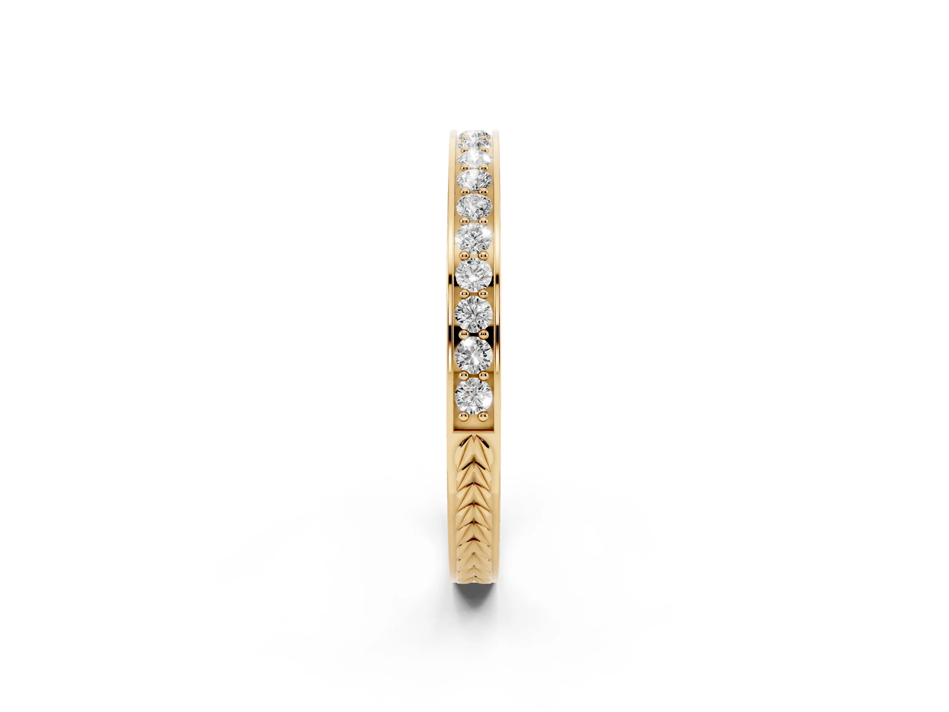 Round Cut Diamond Pavé Eternity Band Set in Yellow gold with Channel Walls