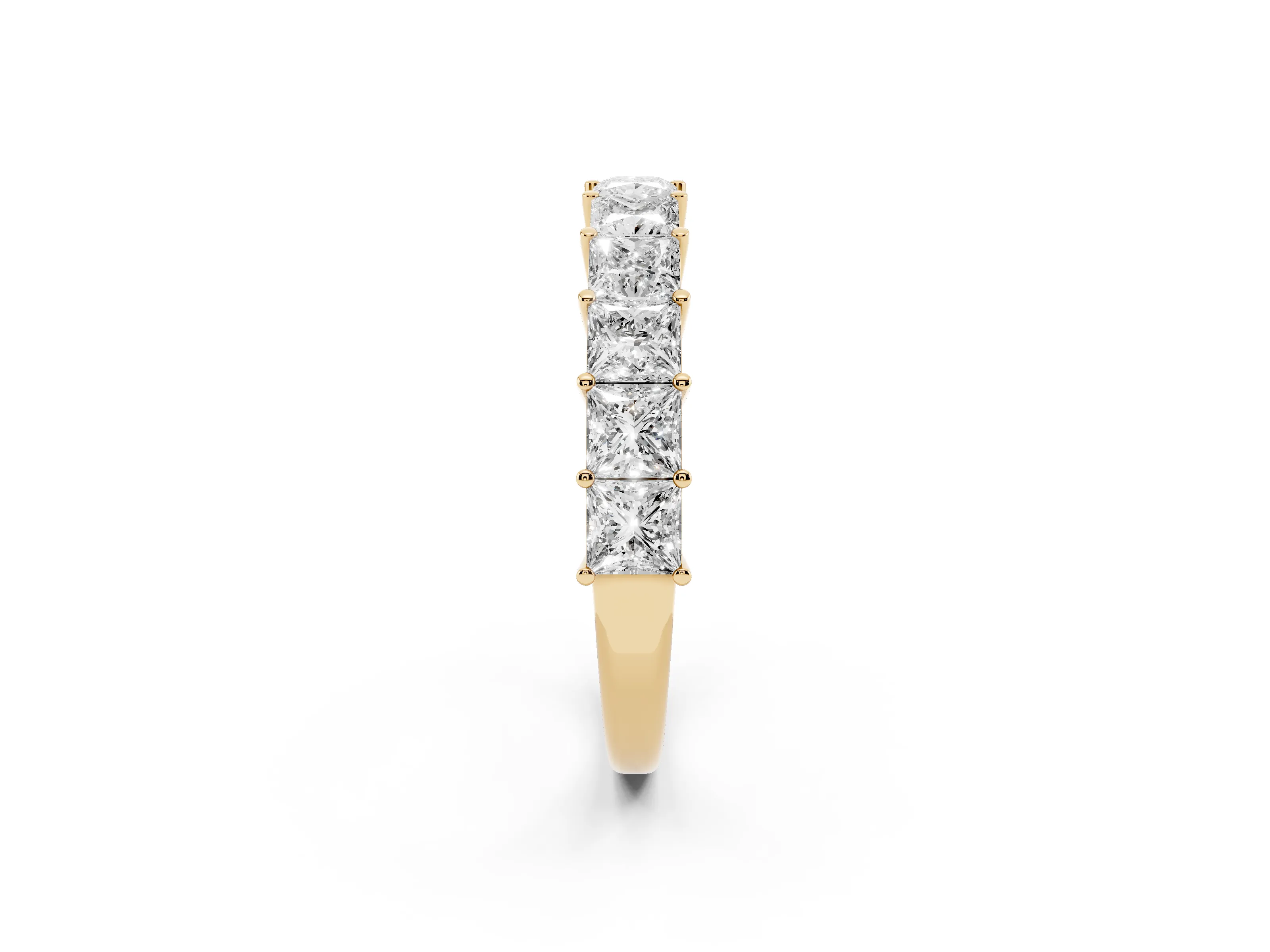 Princess Cut Diamond Half Eternity Band Set in Yellow gold with Shared Prong Setting