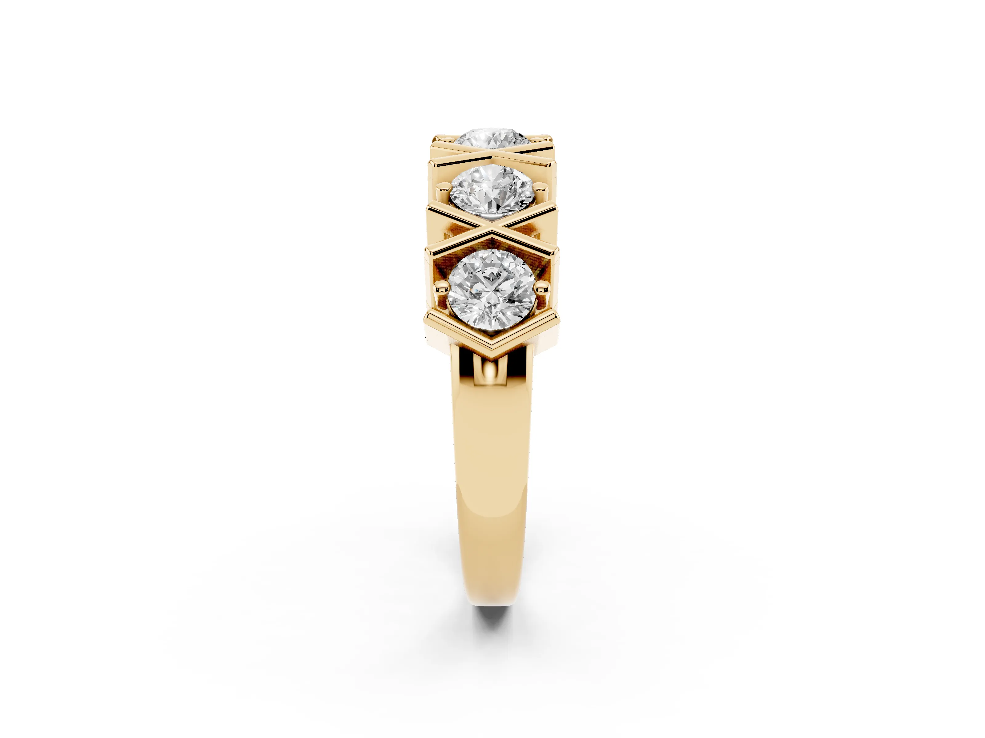 Round Diamond Channel Band Set in Yellow gold with X-Prong Detail
