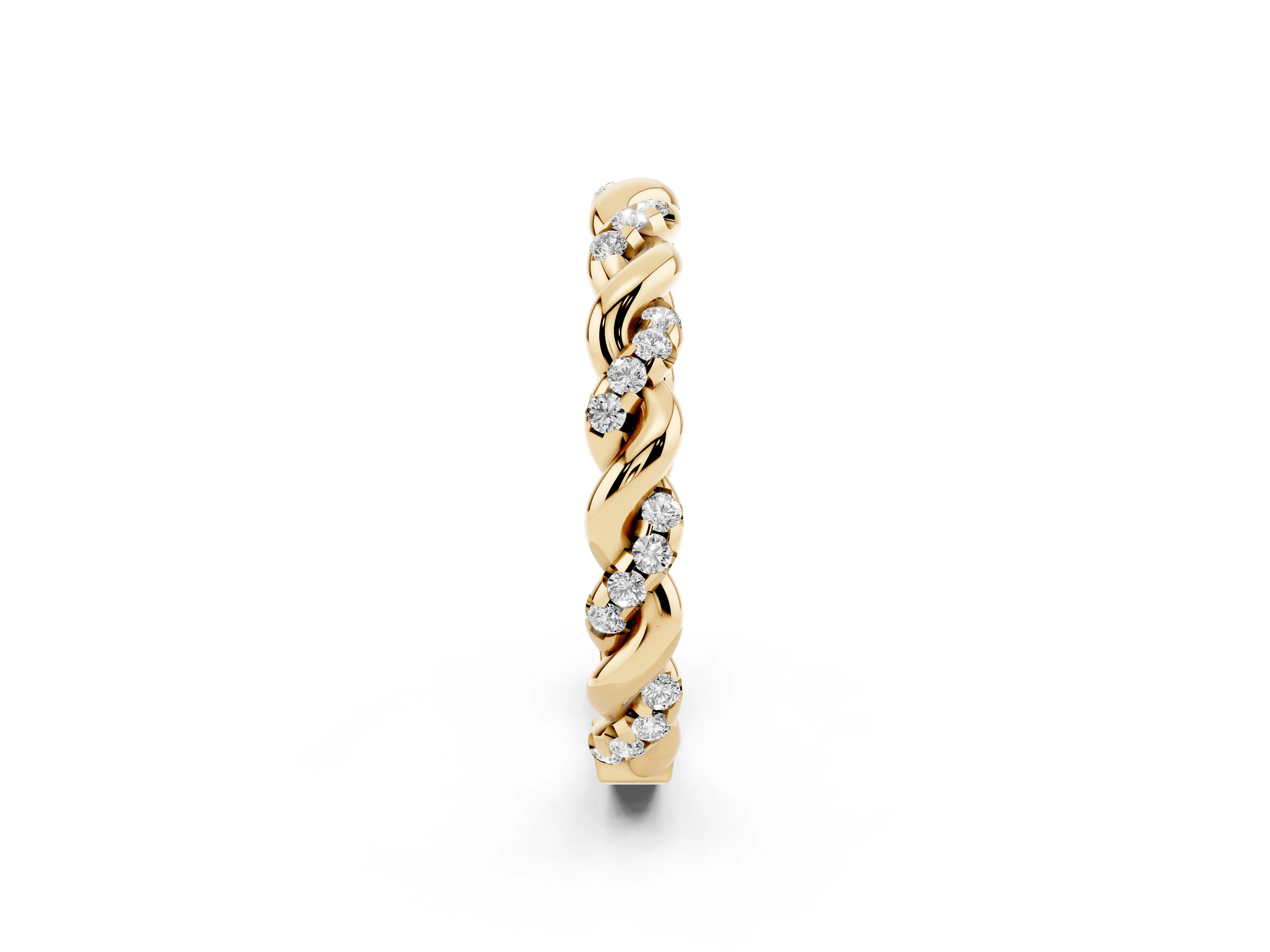 Round Diamond Twisted Eternity Band Set in Yellow gold with Pavé Accents