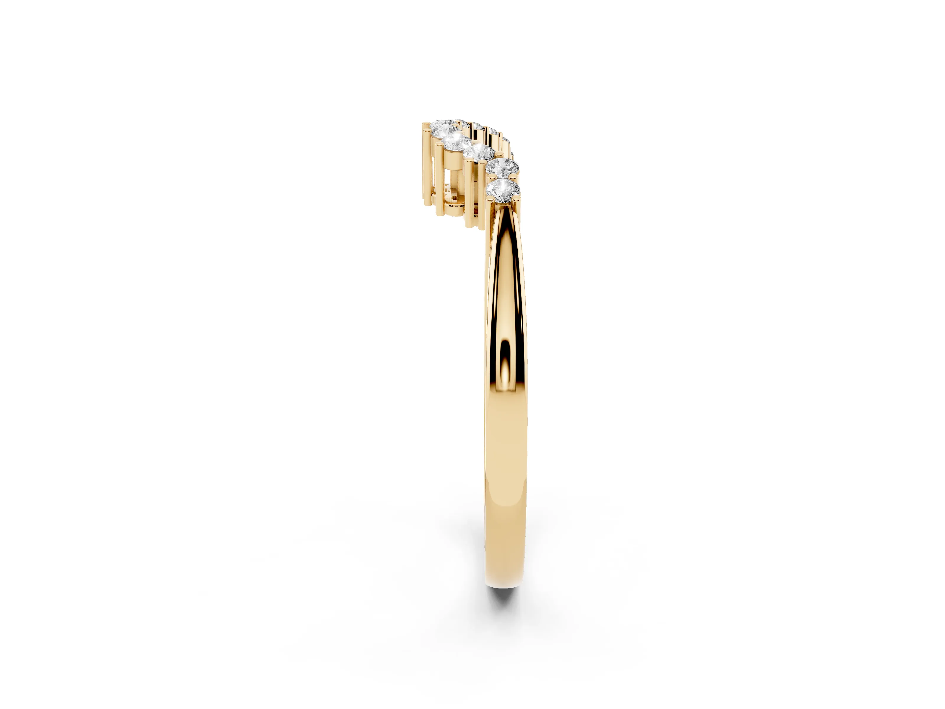 Round Diamond V-Shaped Band Set in Yellow gold with Prong-Set Row