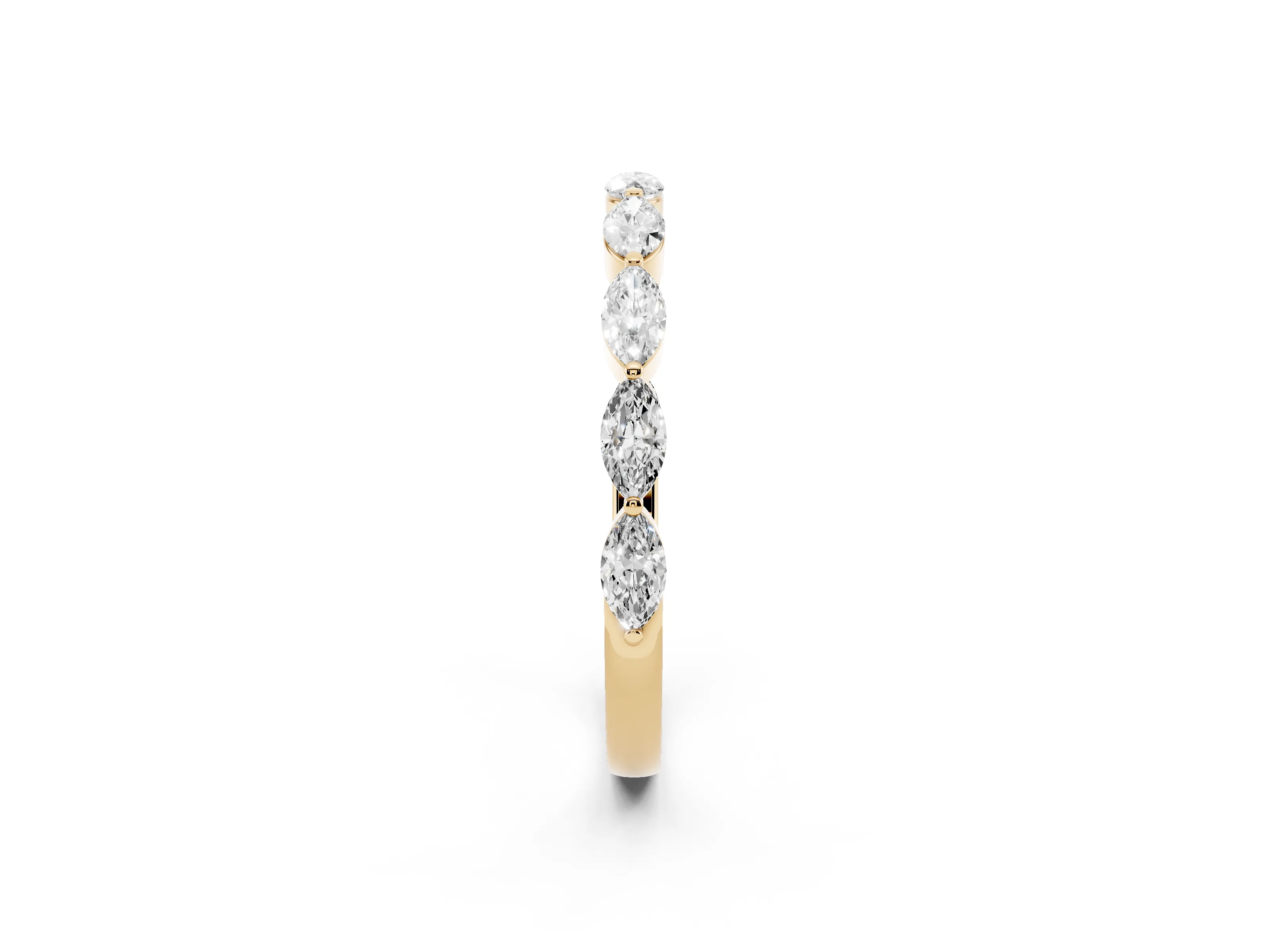 Marquise Diamond Half Eternity Band Set in Yellow gold with Prong Setting