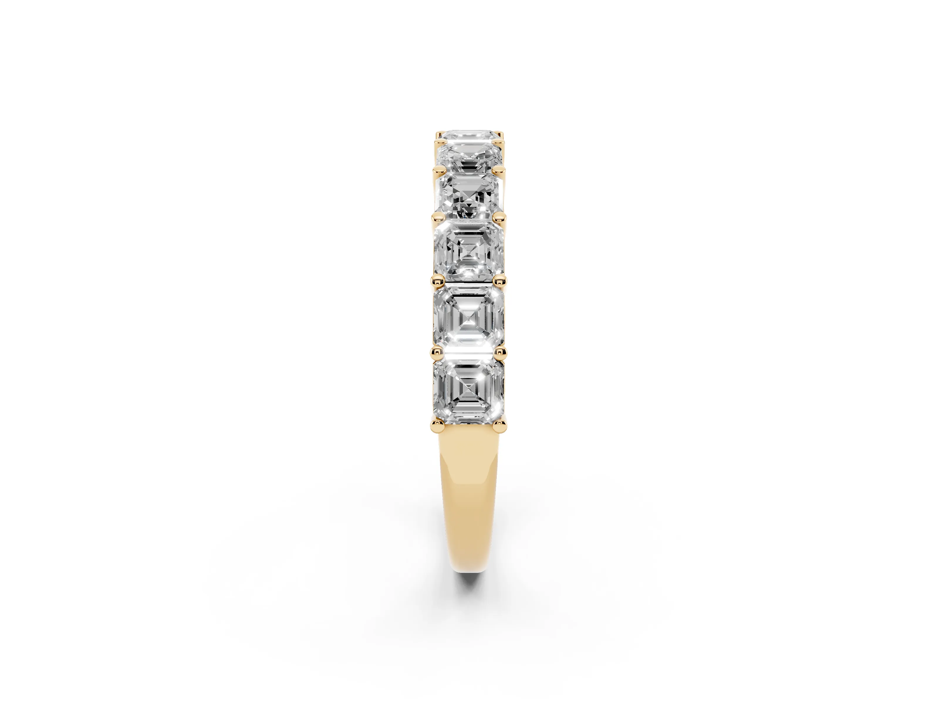 Asscher Cut Diamond Half Eternity Band Set in Yellow gold with Shared Prong Setting