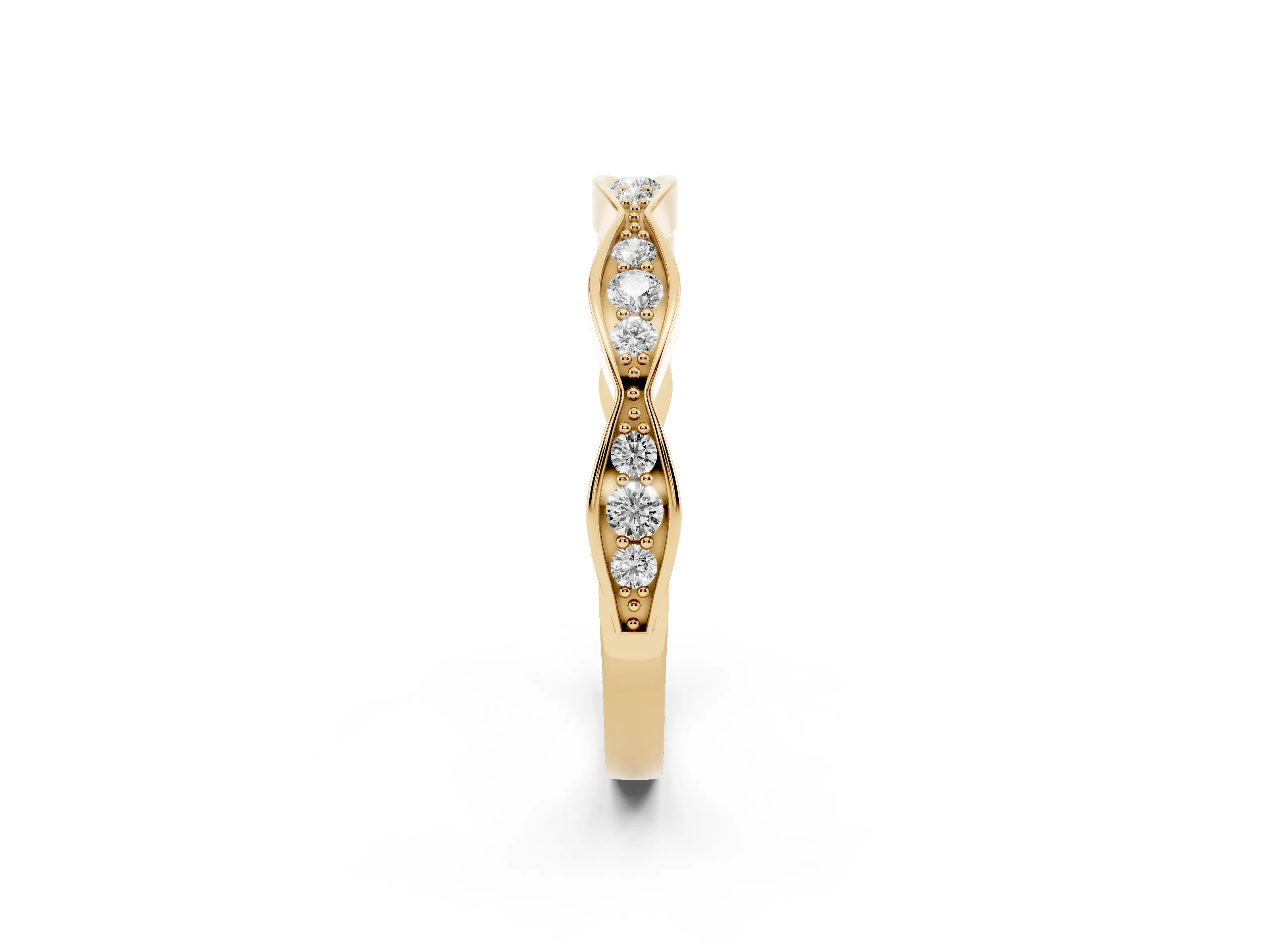 Round Diamond Scalloped Pavé Eternity Band Set in Yellow gold