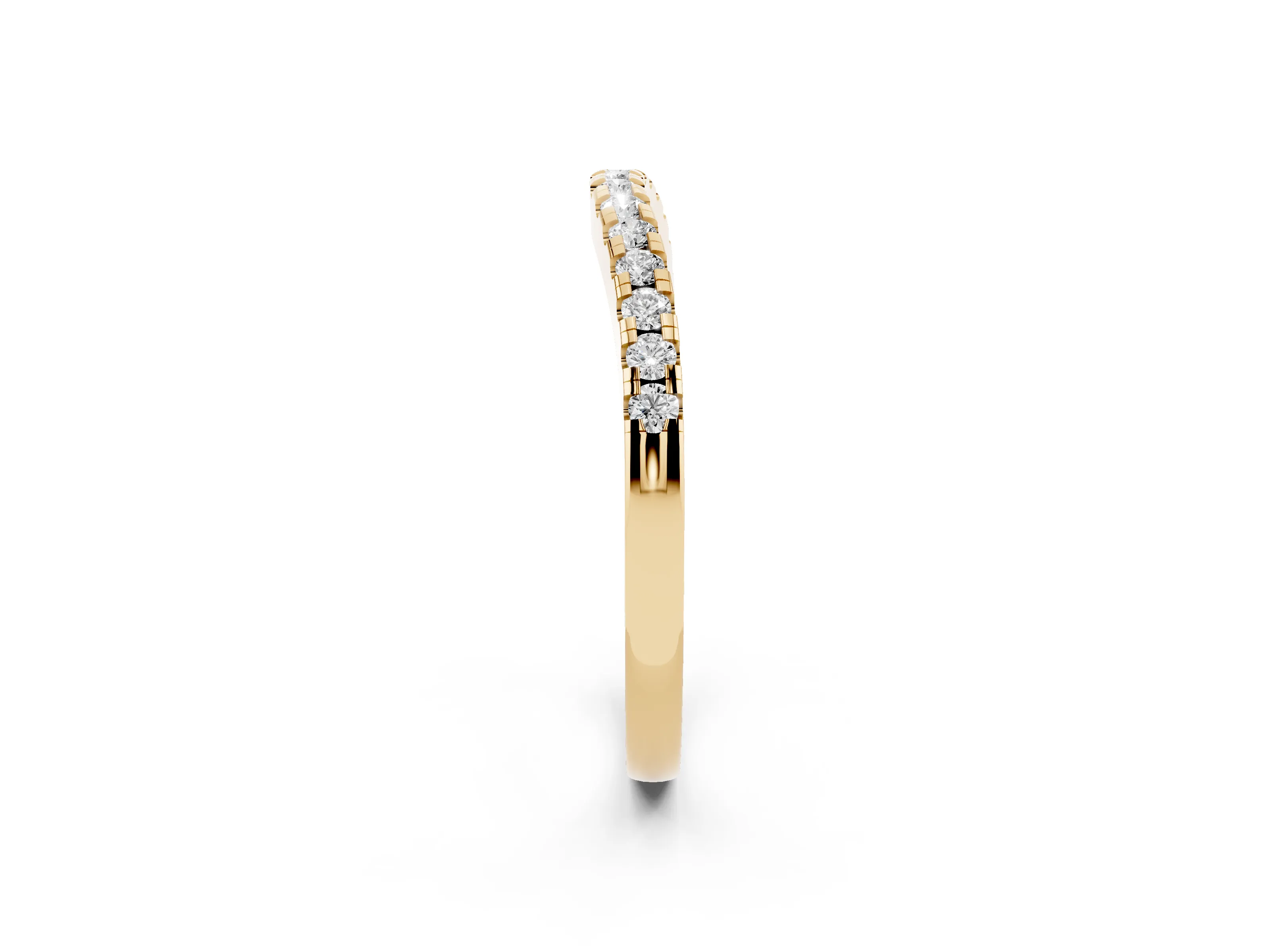 Round Diamond Curved Band Set in Yellow gold with Pavé Shared Prong Row