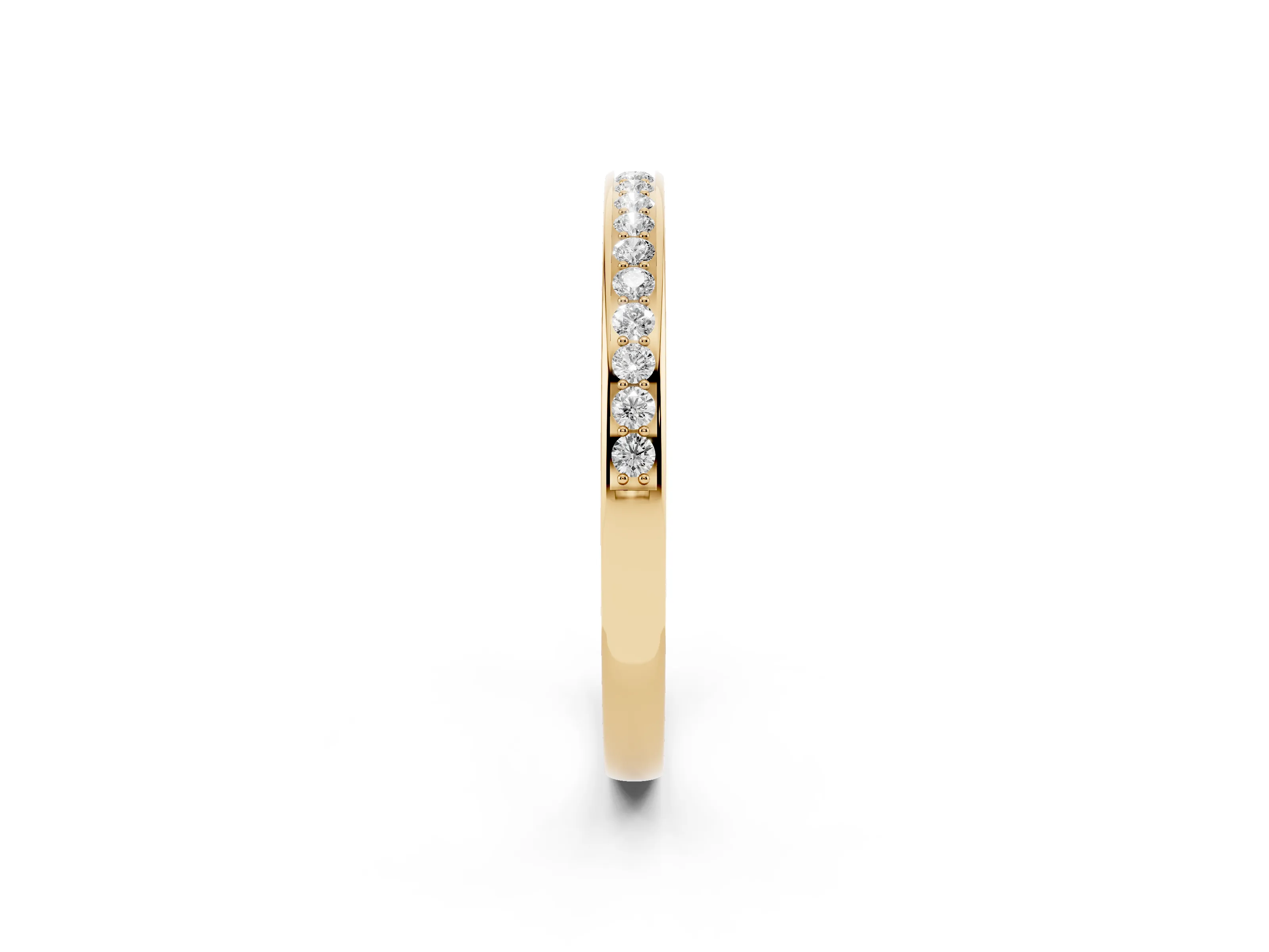 Round Diamond Pavé Half Eternity Band Set in Yellow gold with Open Lower Shank