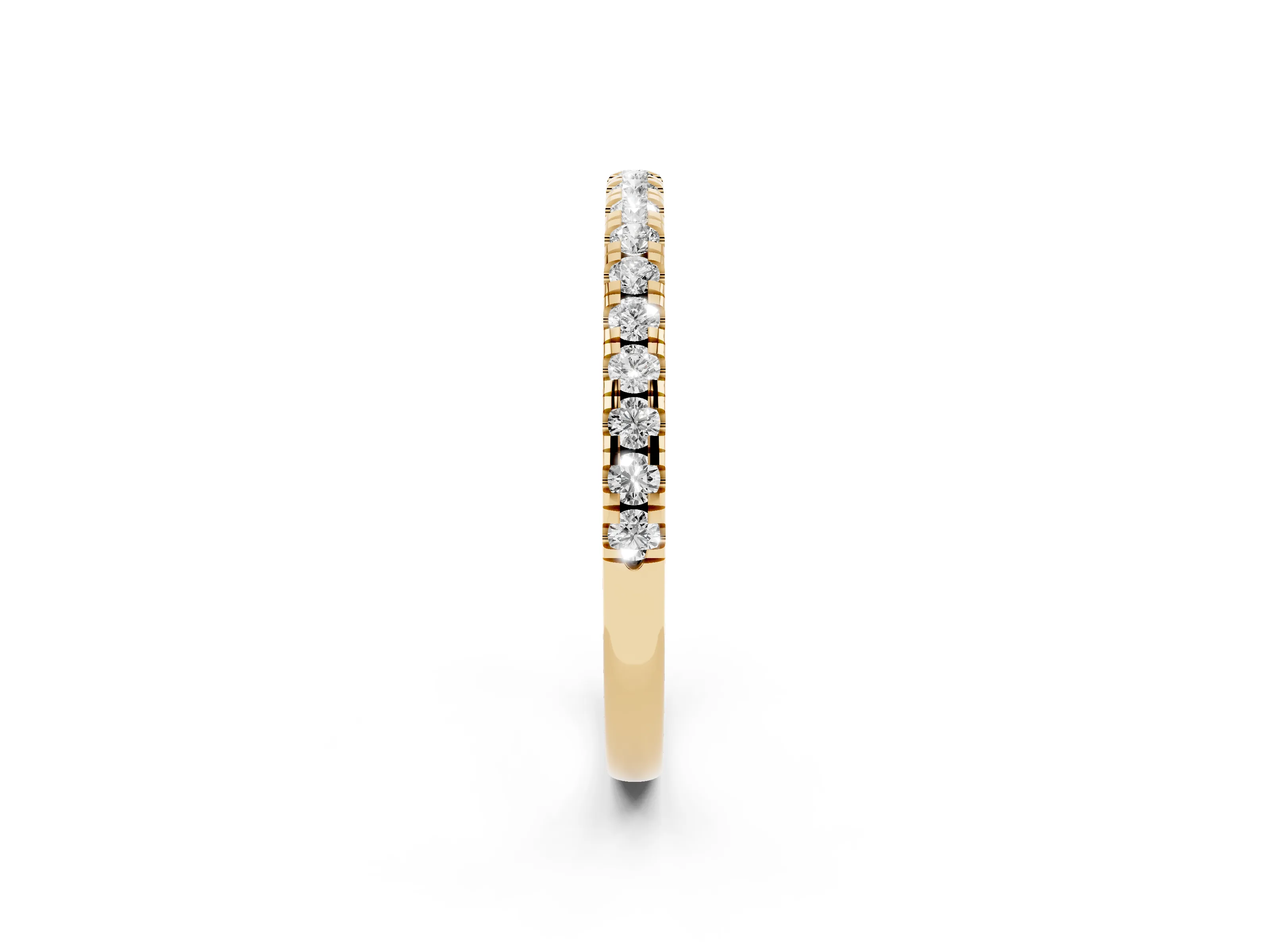 Round Diamond Top-Row Pavé Half Eternity Band Set in Yellow gold with Shared Prongs