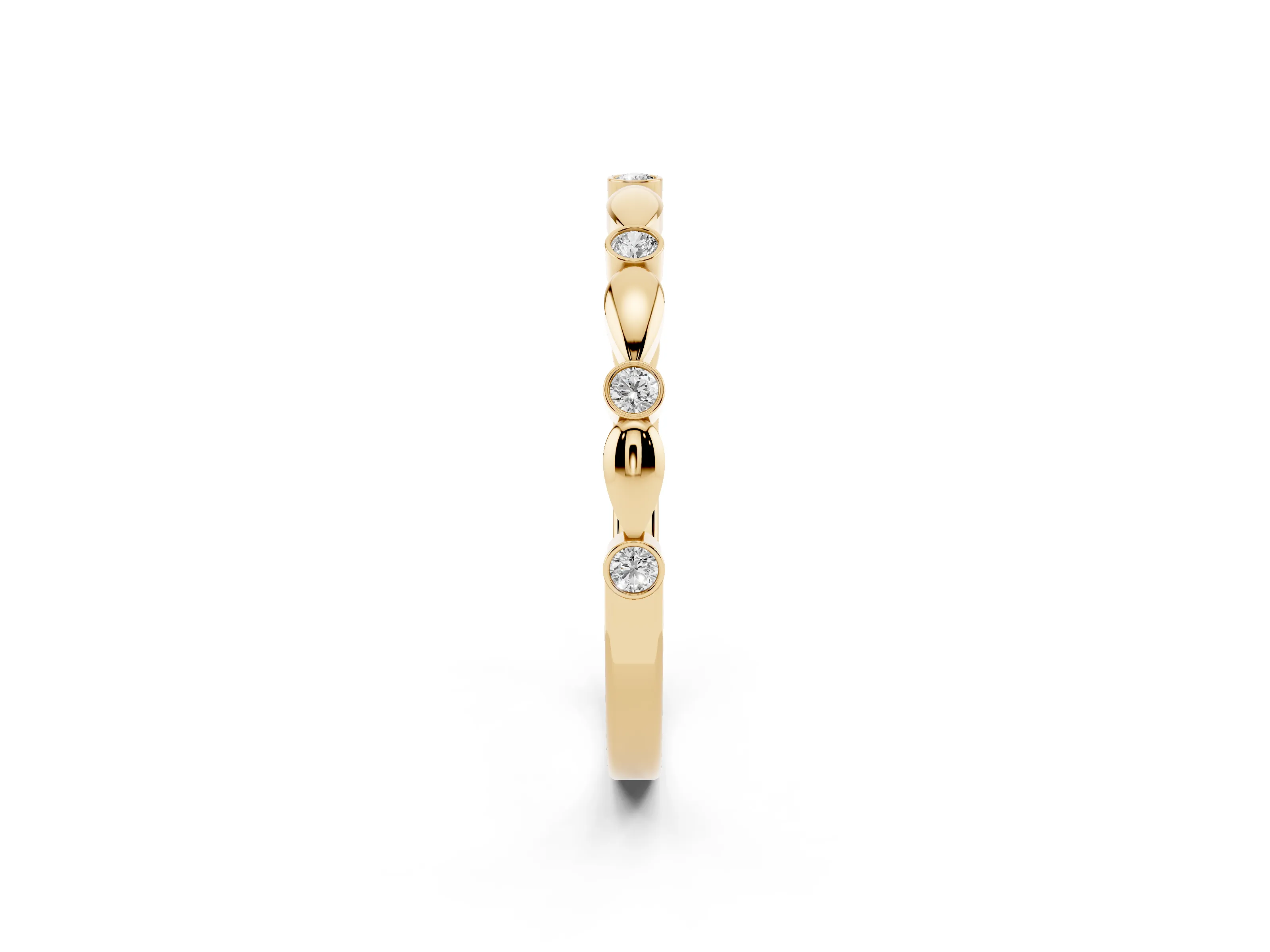 Round Diamond Eternity Band Set in Yellow gold with Bezel Setting and Marquise Metal Accents
