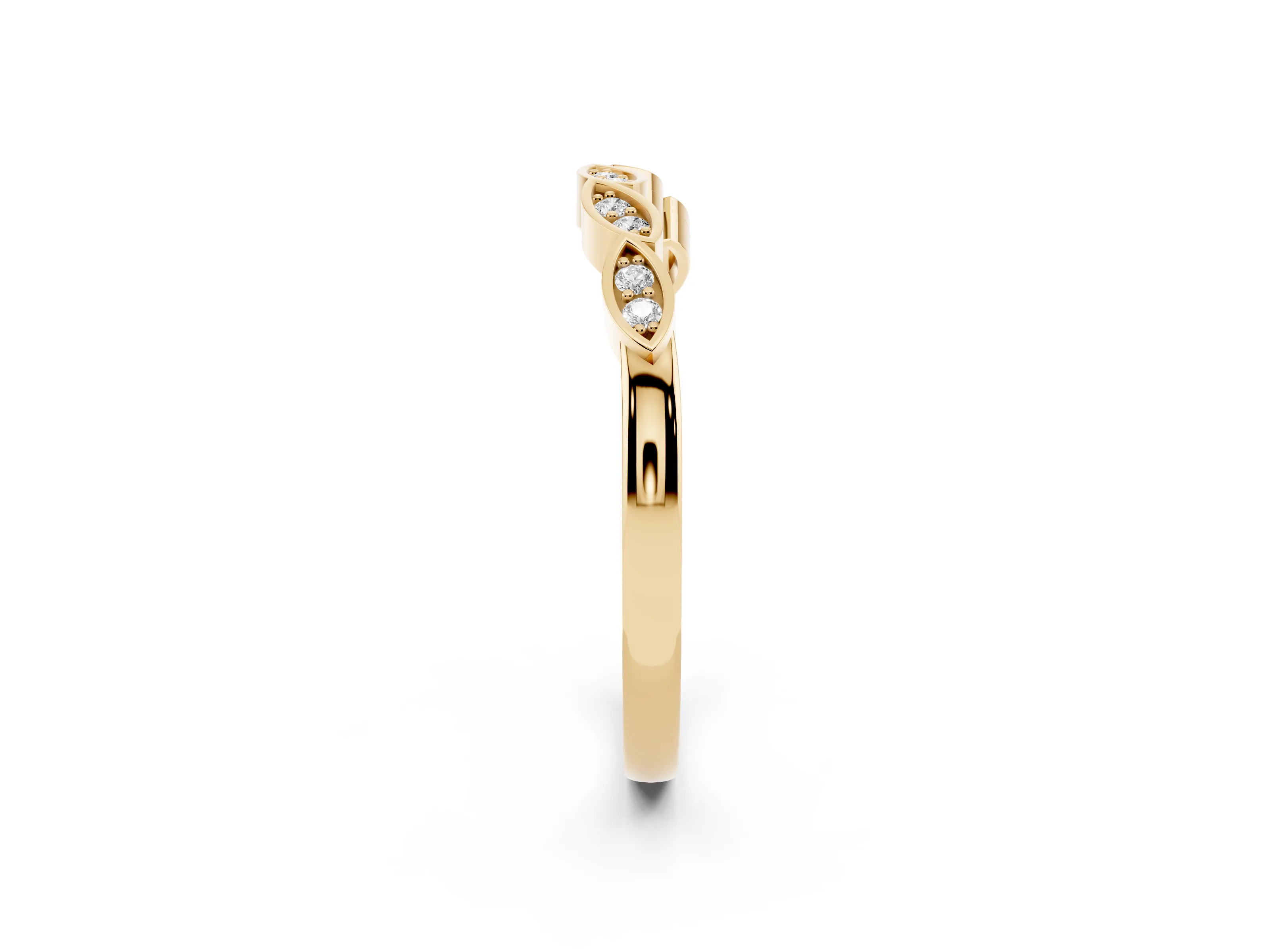Marquise Diamond Leaf Eternity Band Set in Yellow gold with Bezel Setting