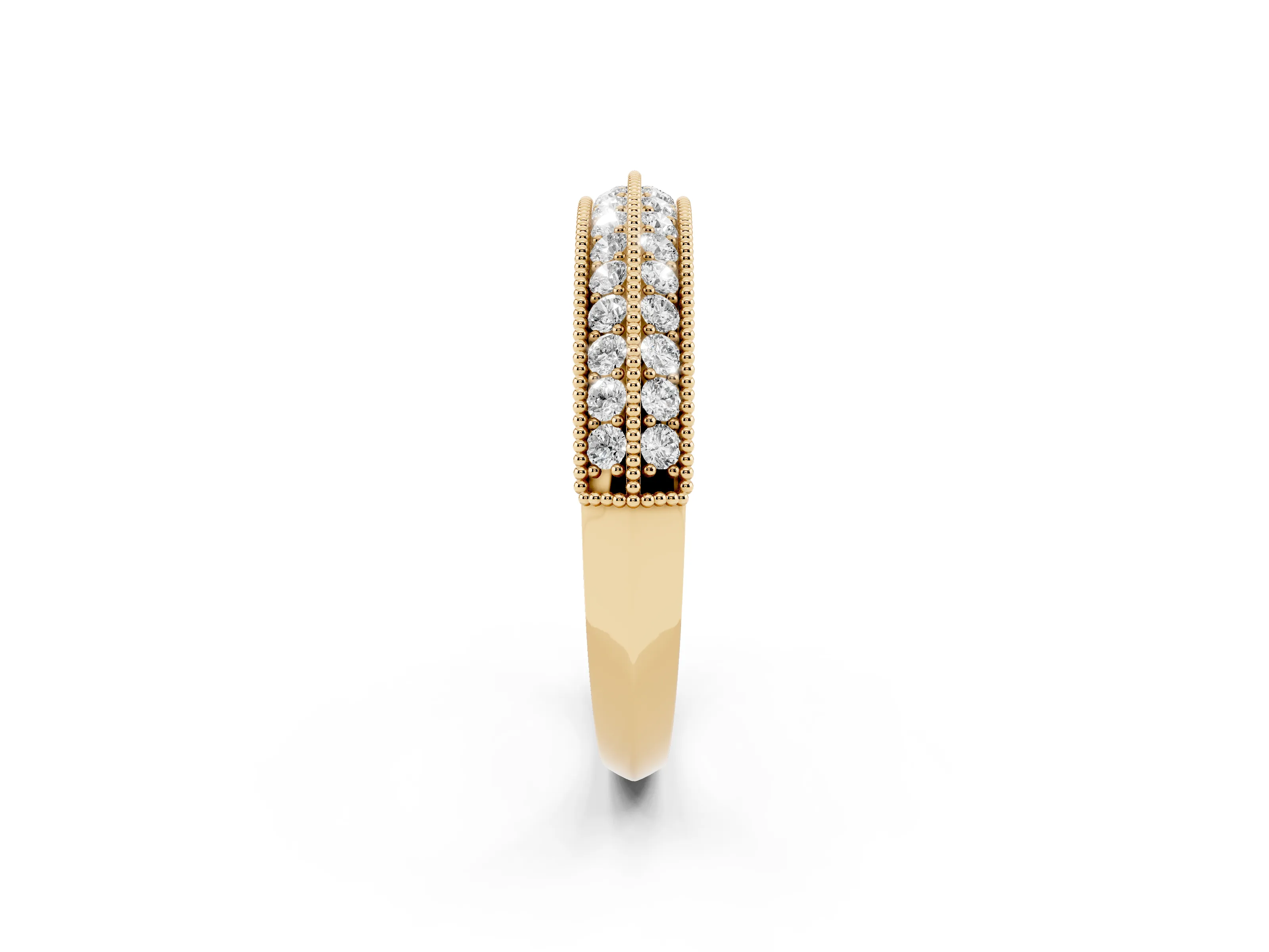Round Diamond Milgrain Pavé Eternity Band Set in Yellow gold