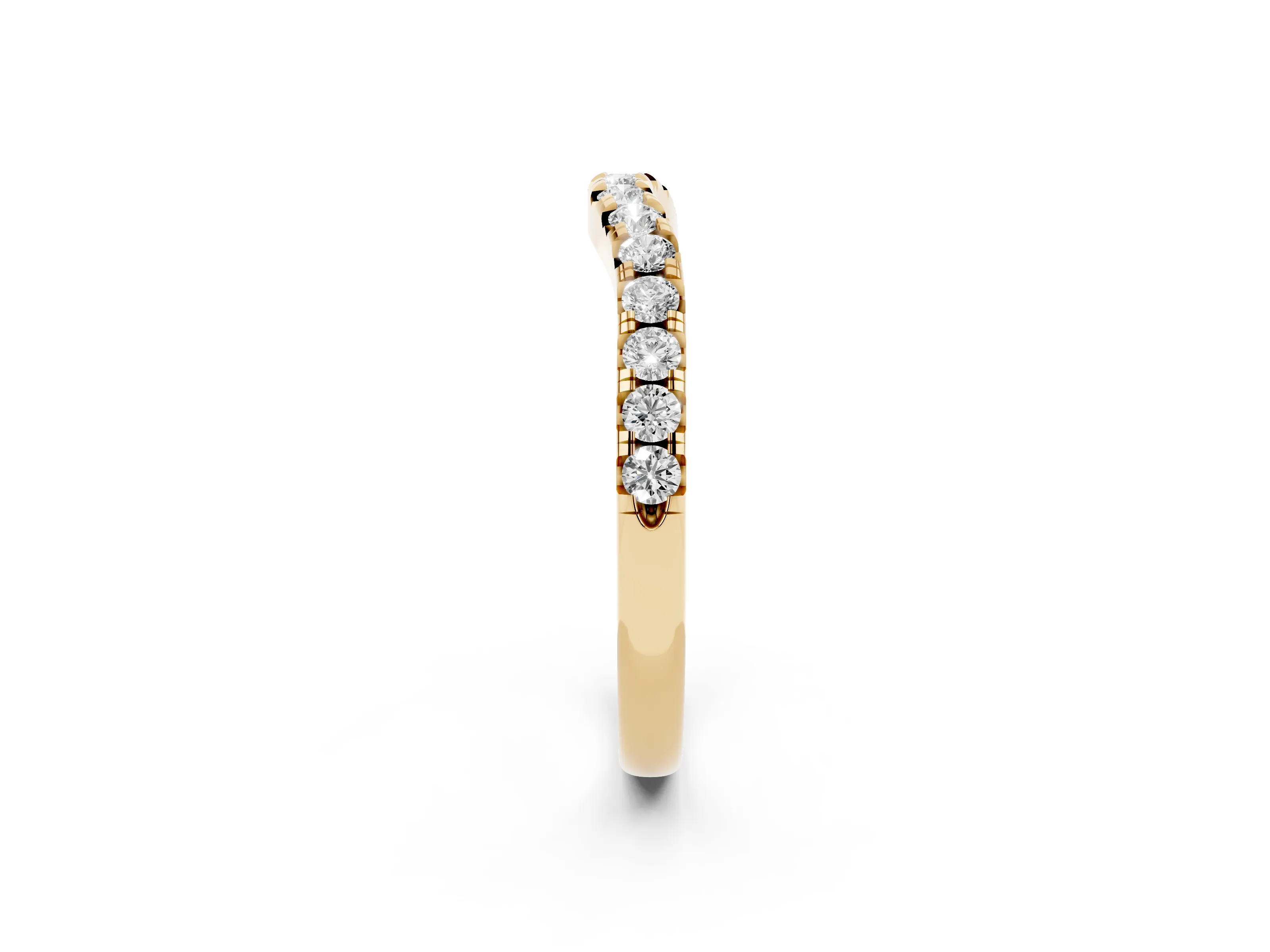 Round Diamond Curved Pavé Wedding Band Set in Yellow gold with Shared Prongs