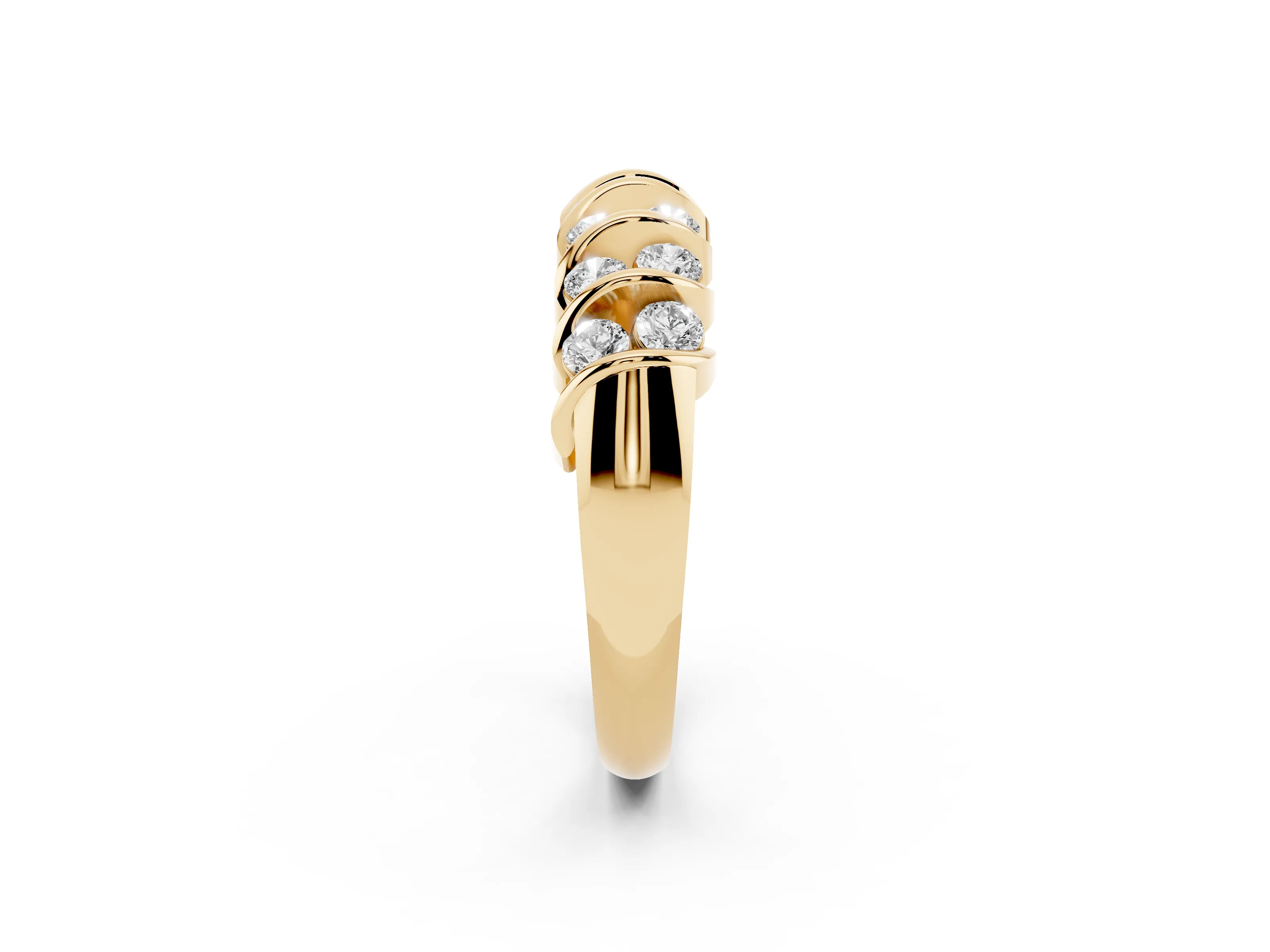 Round Diamond Structured Multi-Row Band Set in Yellow gold with Polished Channel Setting