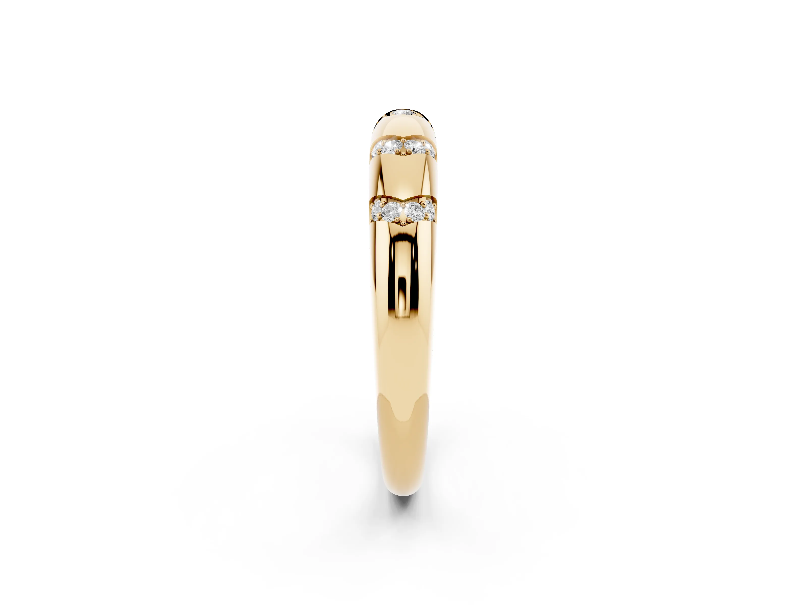 Round Diamond Curved Band Set in Yellow gold with Channel and Bezel Setting