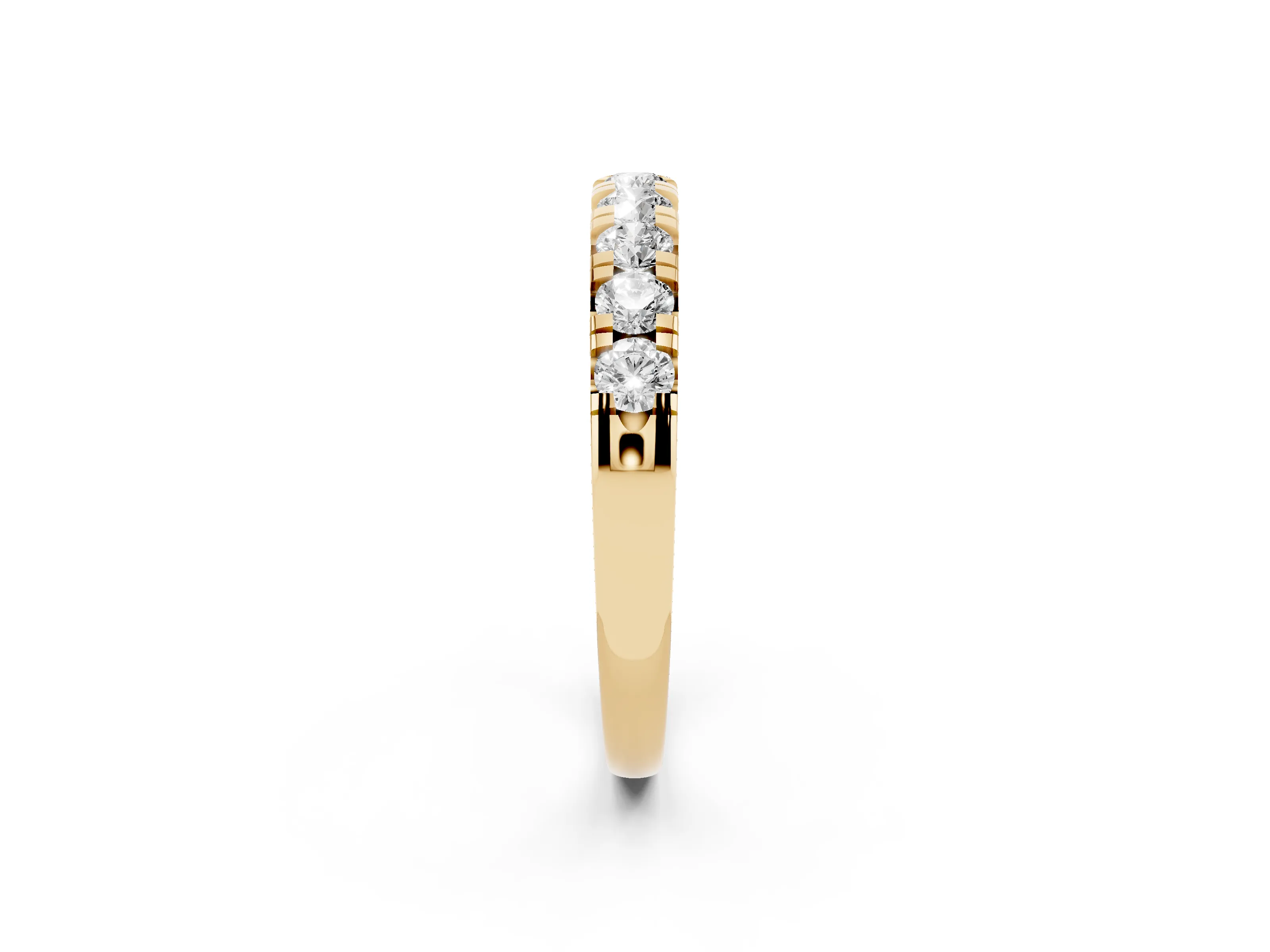 Round Diamond Half Eternity Band Set in Yellow gold with Prong-Held Row