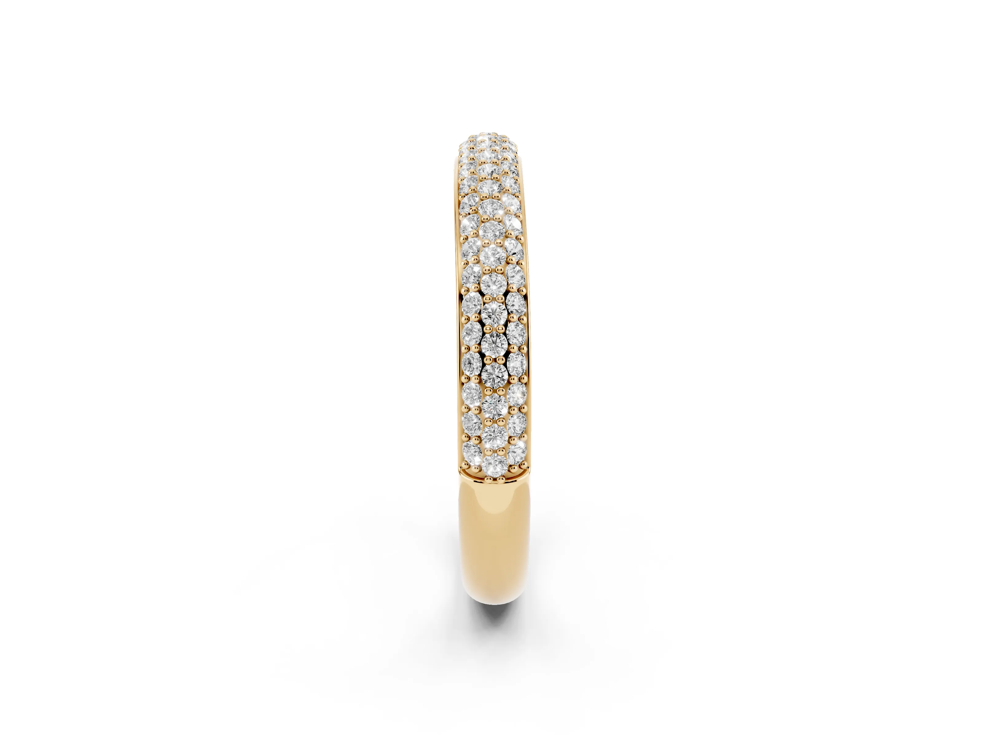 Round Diamond Three-Row Pavé Eternity Band Set in Yellow gold with Shared Prong Setting