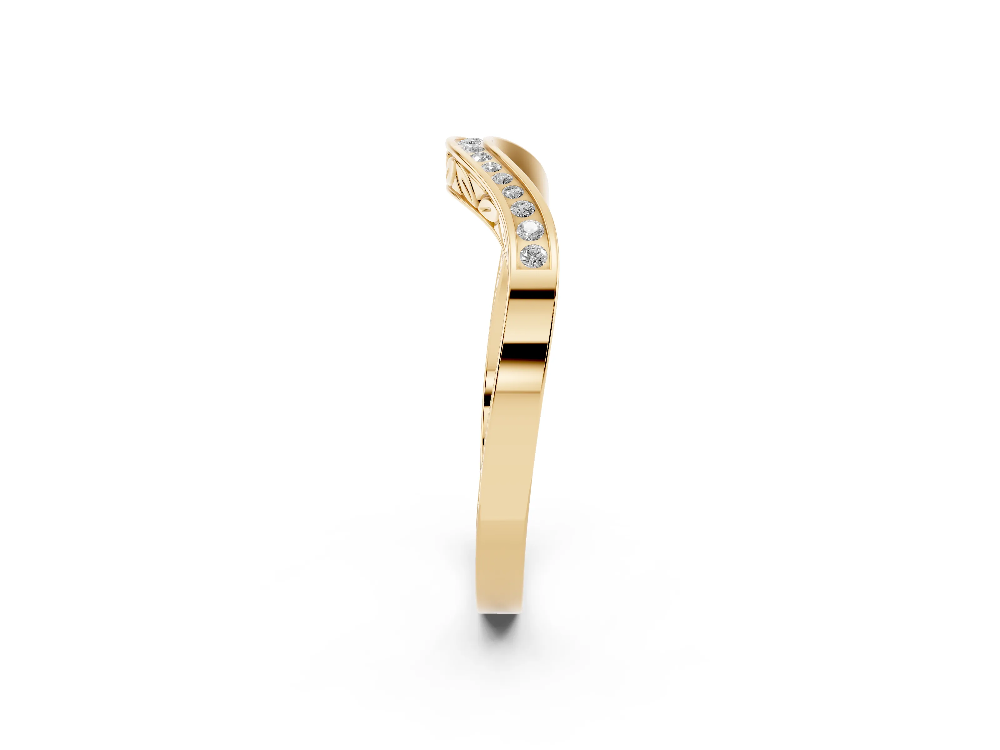 Round Diamond Wave Band Set in Yellow gold with Channel Setting