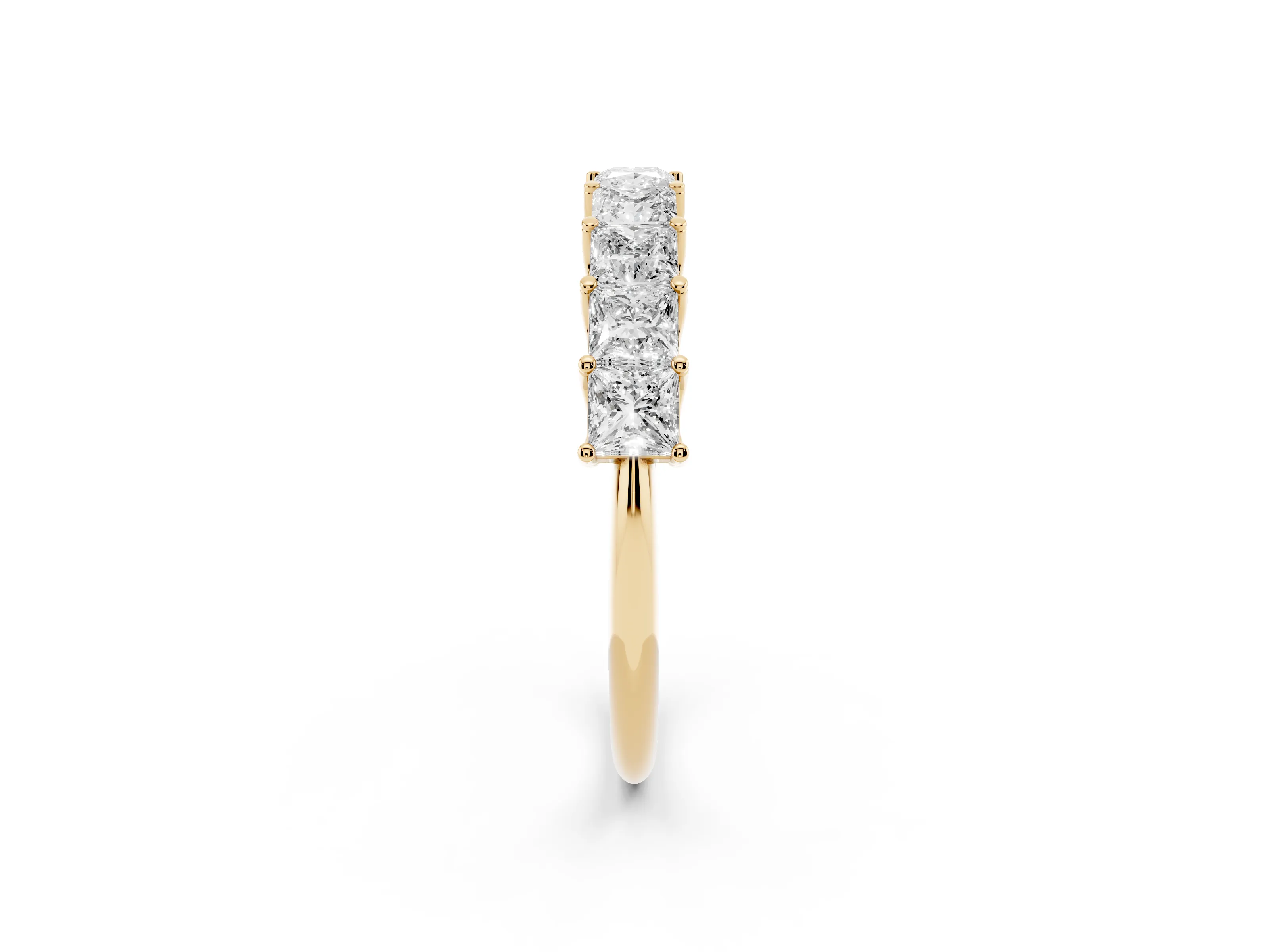 Princess Cut Diamond Channel Eternity Band Set in Yellow gold with Prong Detailing