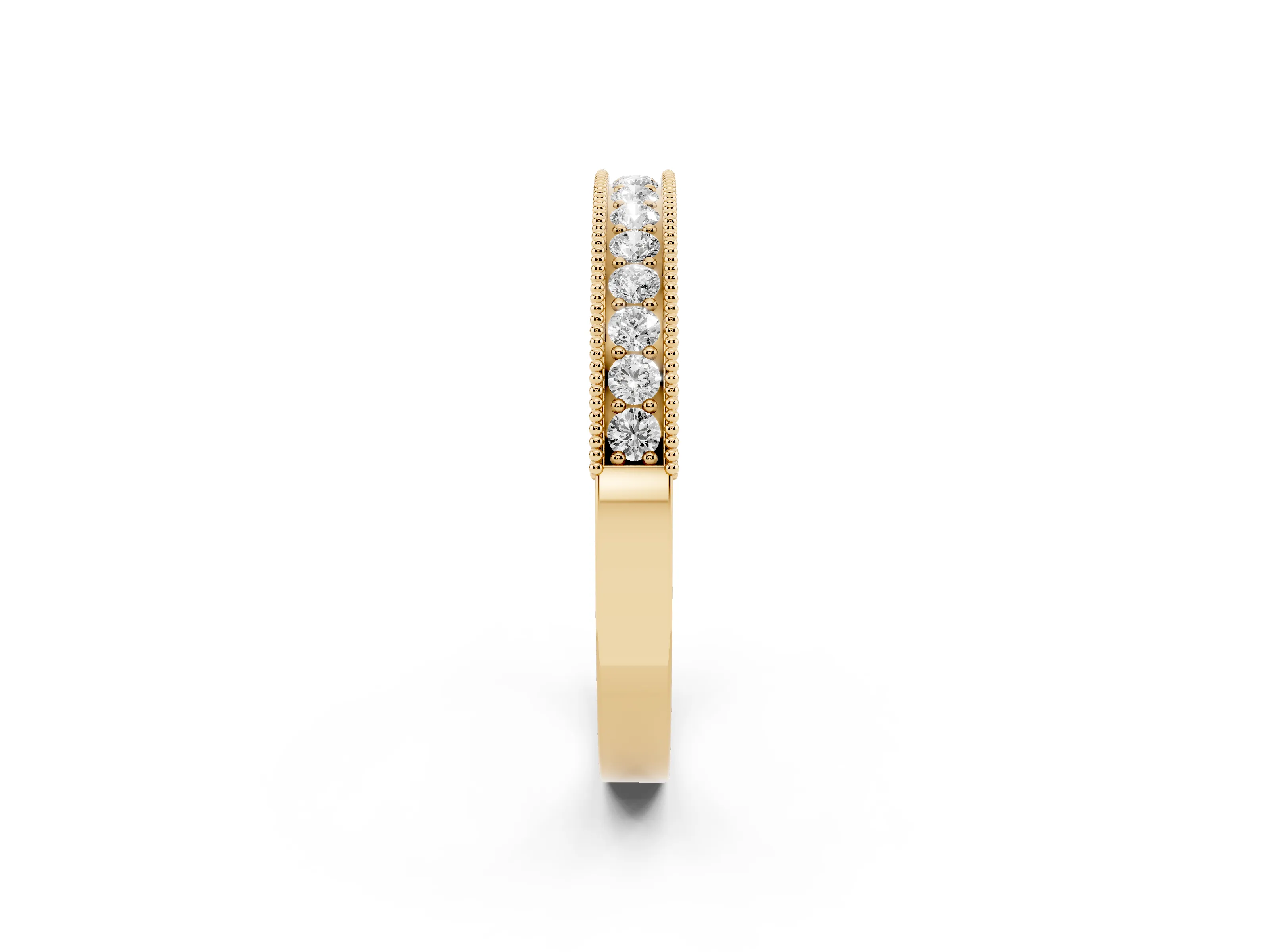 Round Diamond Channel Eternity Band Set in Yellow gold with Milgrain Border and Smooth Channel Top
