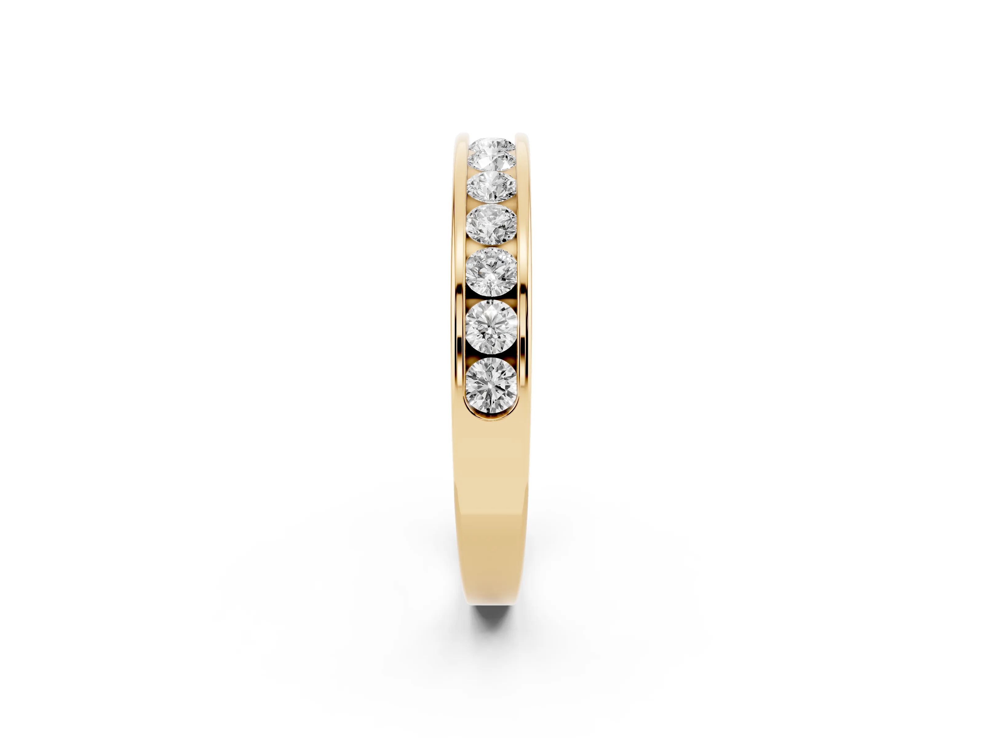 Round Diamond Channel Eternity Band Set in Yellow gold with Smooth Metal Walls