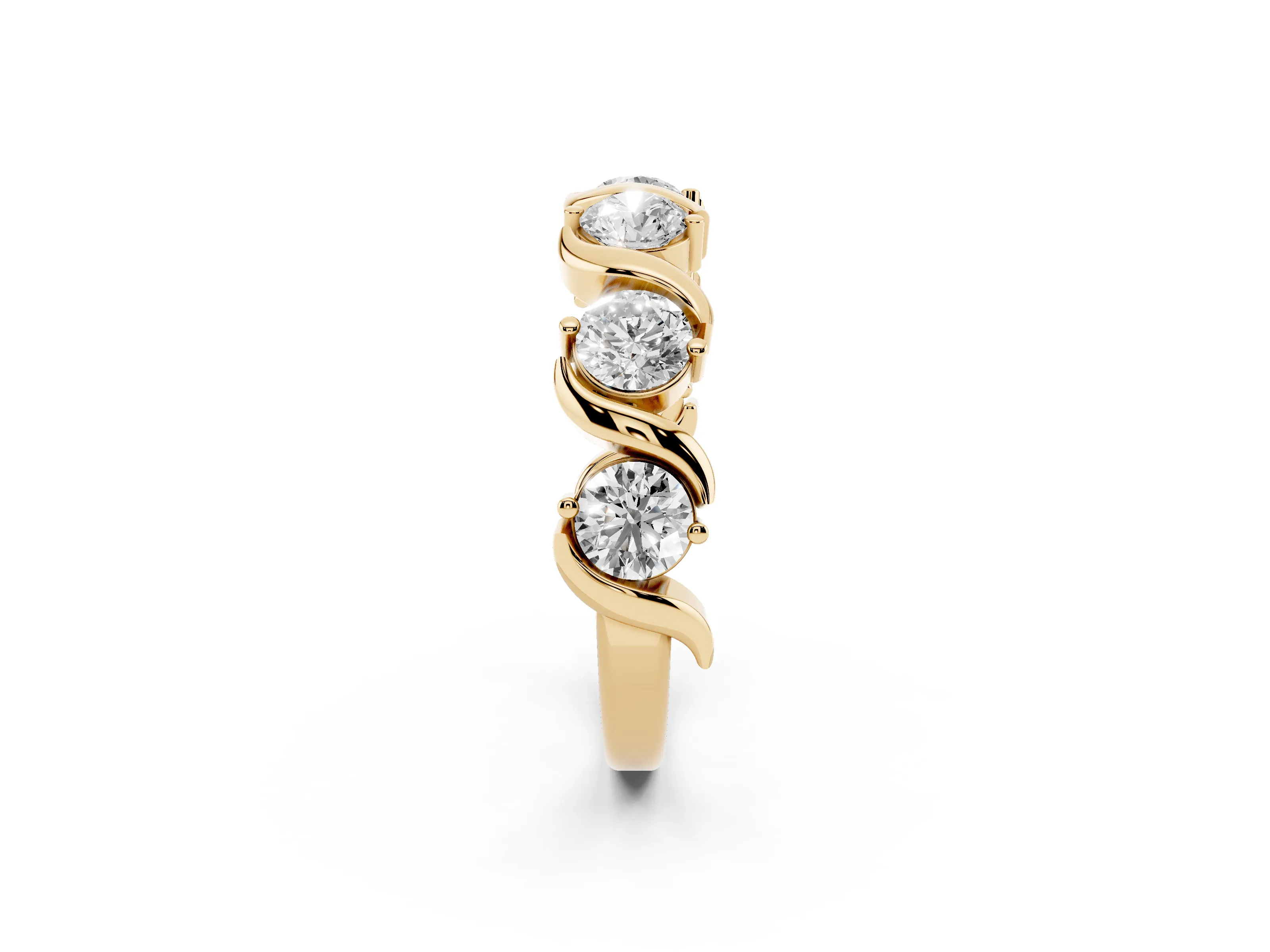 Round Diamond Six-Stone Wave Band Set in Yellow gold with Shared Prong Setting