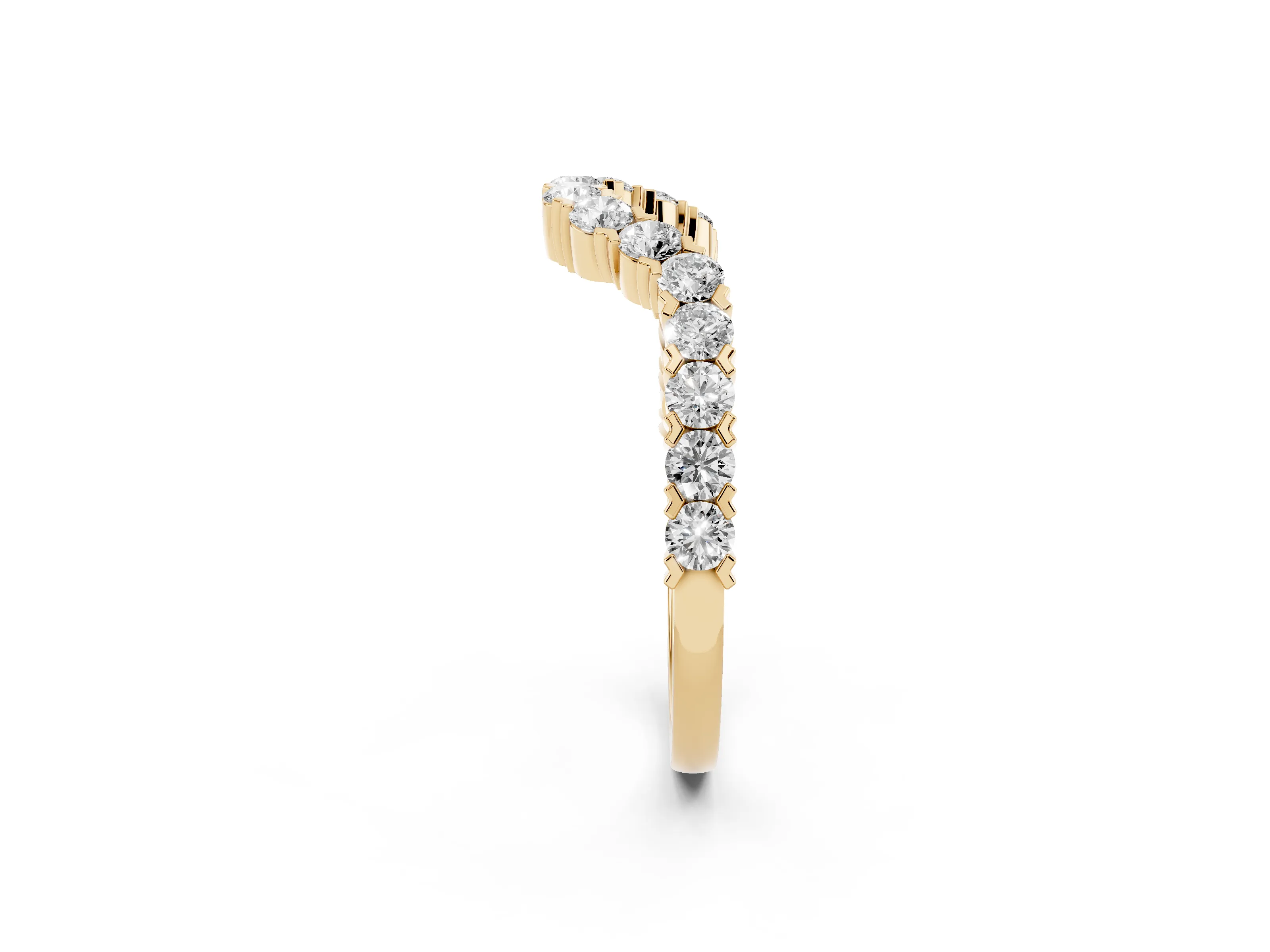 Round Diamond V-Shaped Pavé Band Set in Yellow gold with Prong Setting
