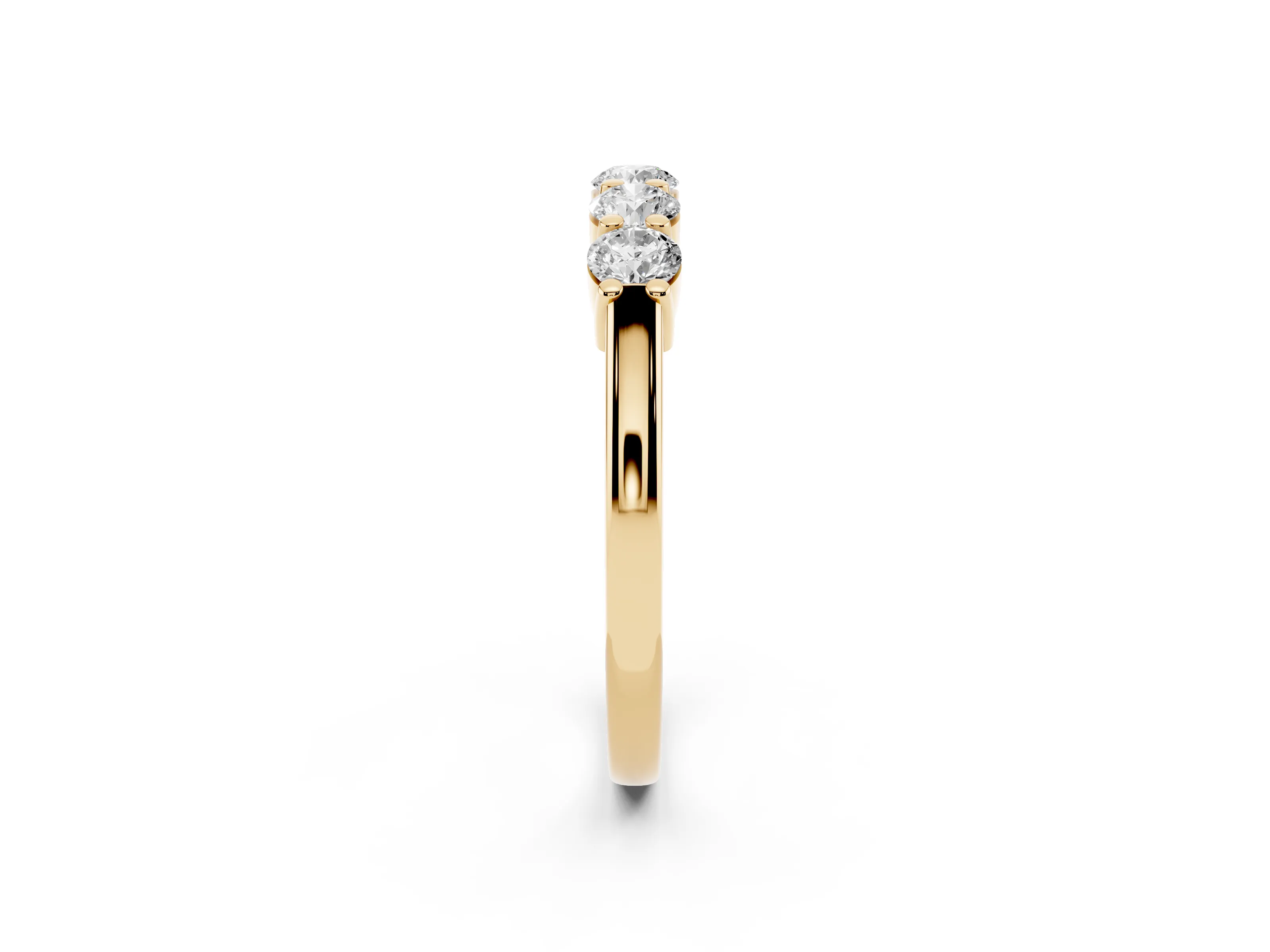 Round Diamond Prong-Set Half Eternity Wedding Band Set in Yellow gold